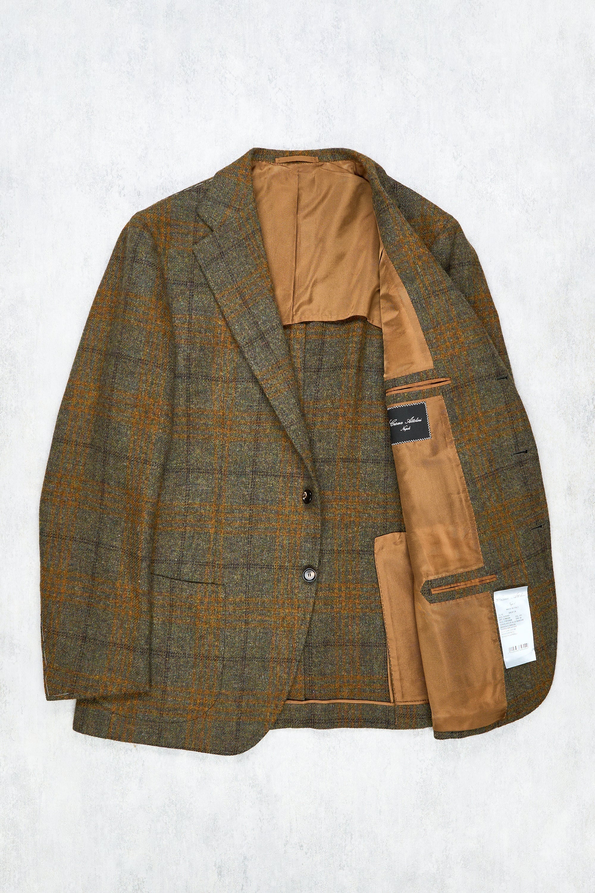 Cesare Attolini Forest Green with Orange/Brown Tweed Check Sport Coat