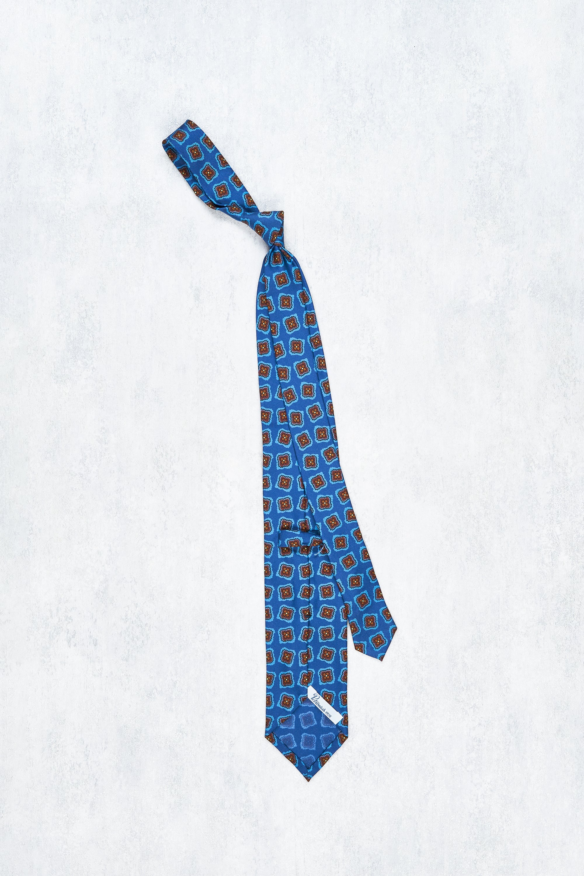 Petronius Blue with Brown/Orange Flower 3-Fold Silk Tie