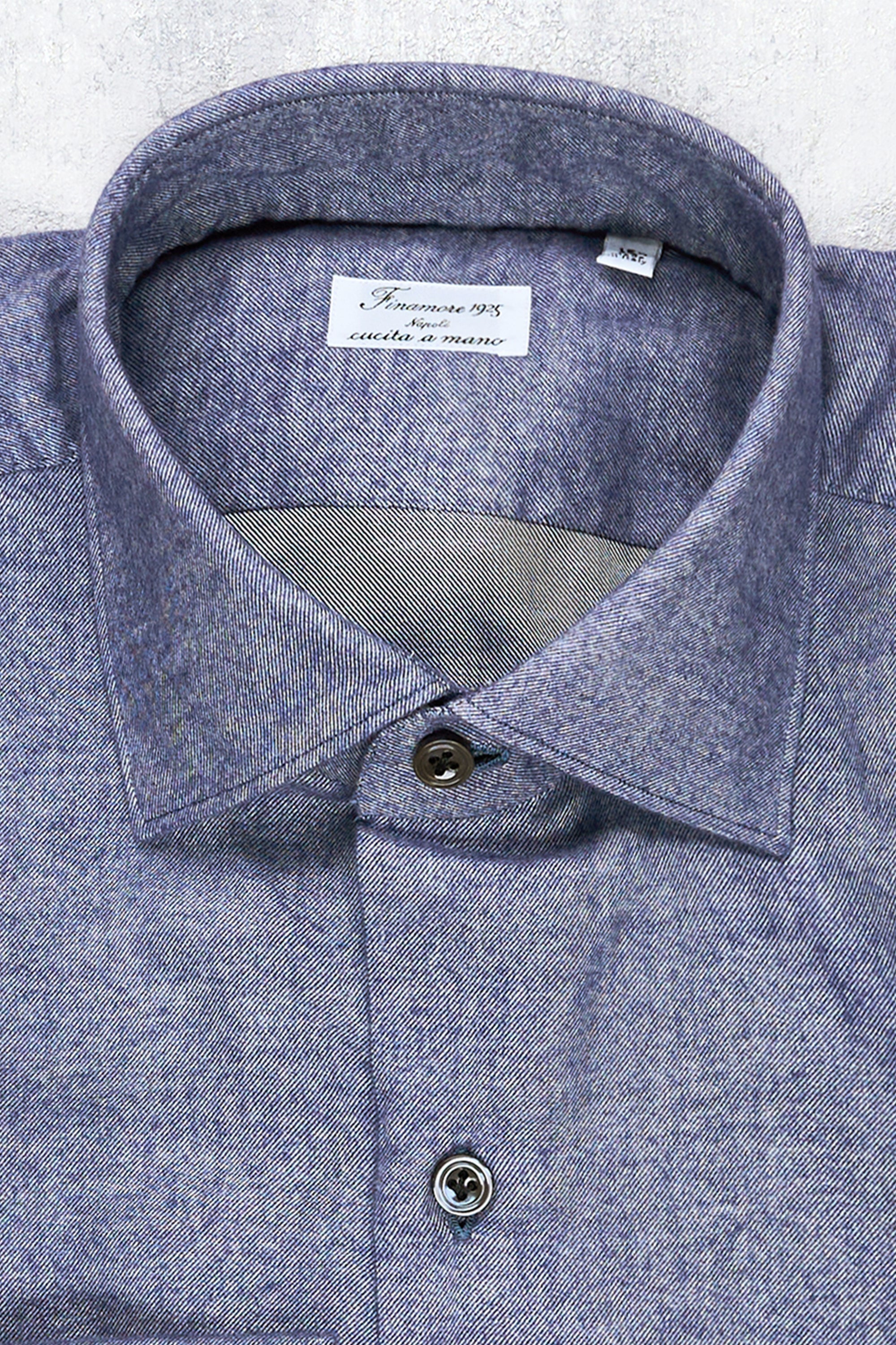 Finamore Purple-Blue Brushed Cotton Spread Collar Plain Shirt
