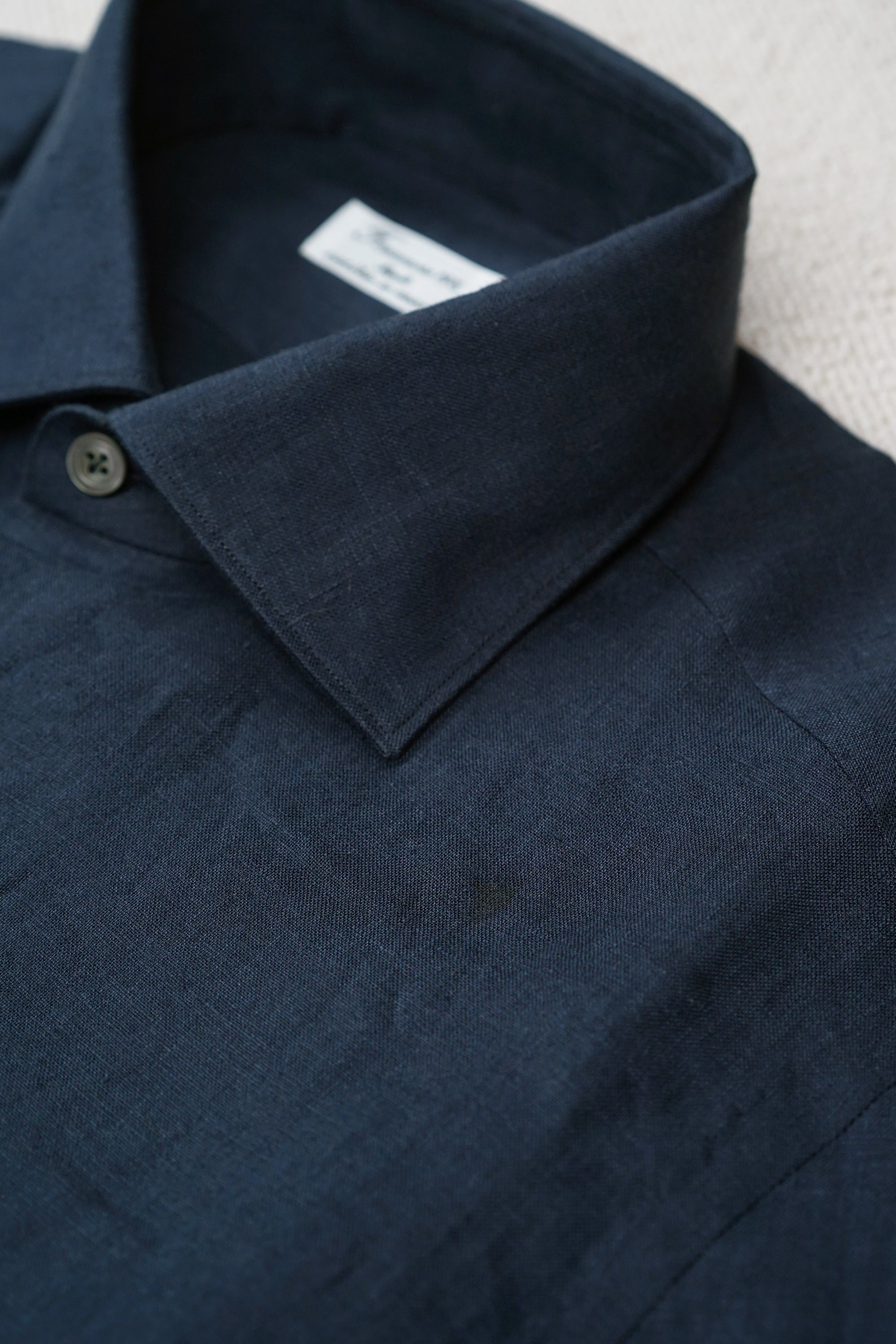 Finamore Navy Linen Spread Collar Shirt *new with defect*