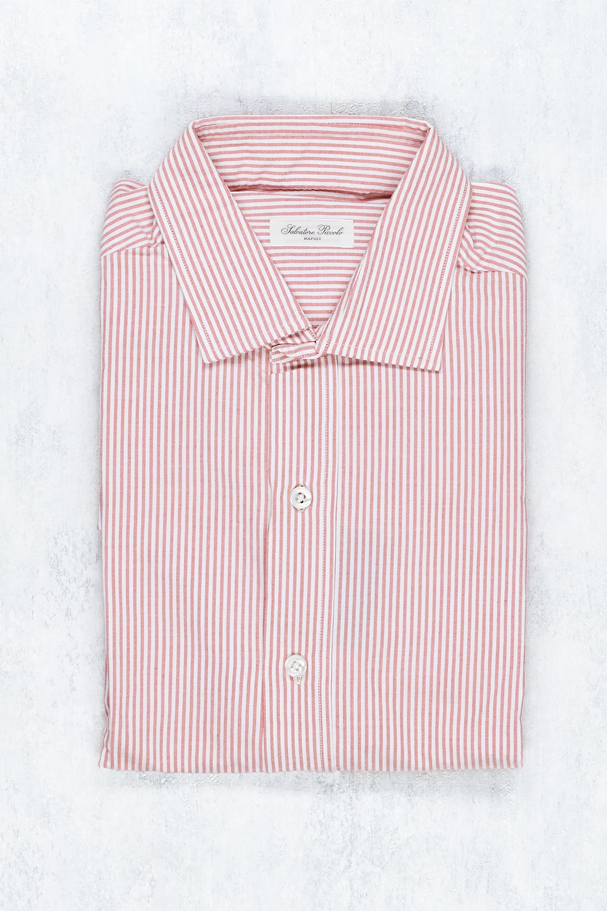 Salvatore Piccolo Red/White Stripe Cotton Spread Collar Shirt