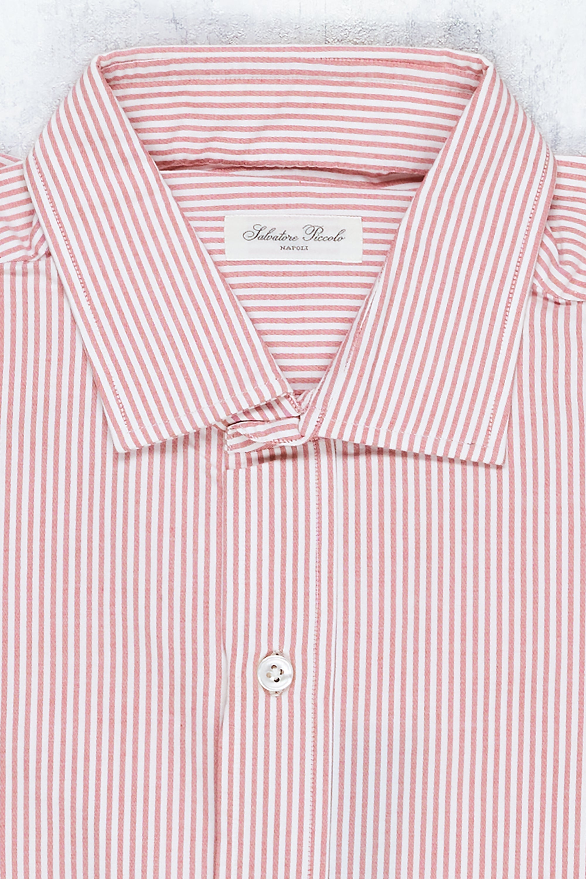 Salvatore Piccolo Red/White Stripe Cotton Spread Collar Shirt