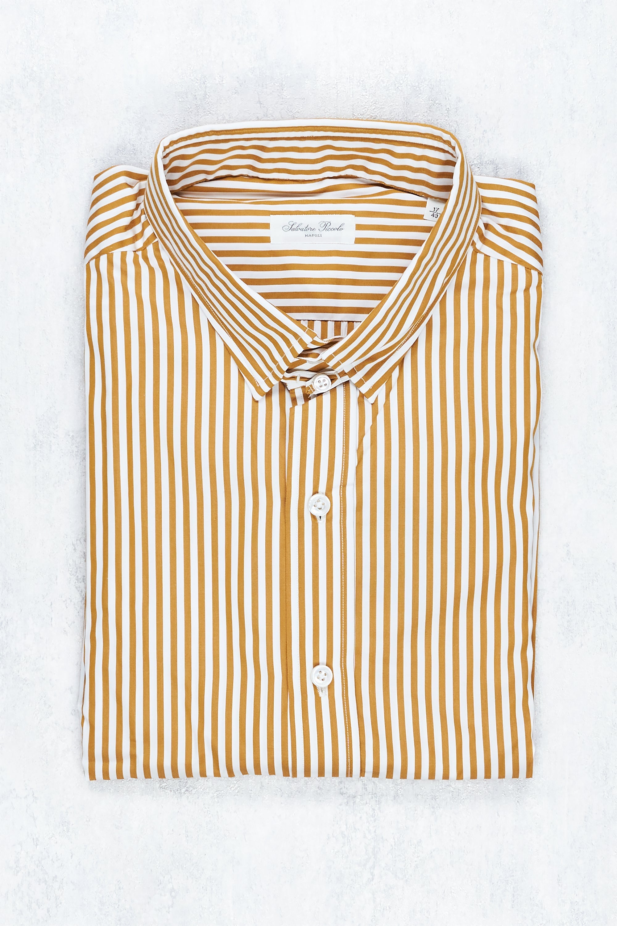 Salvatore Piccolo Mustard/White Stripe Cotton Spread Collar Shirt