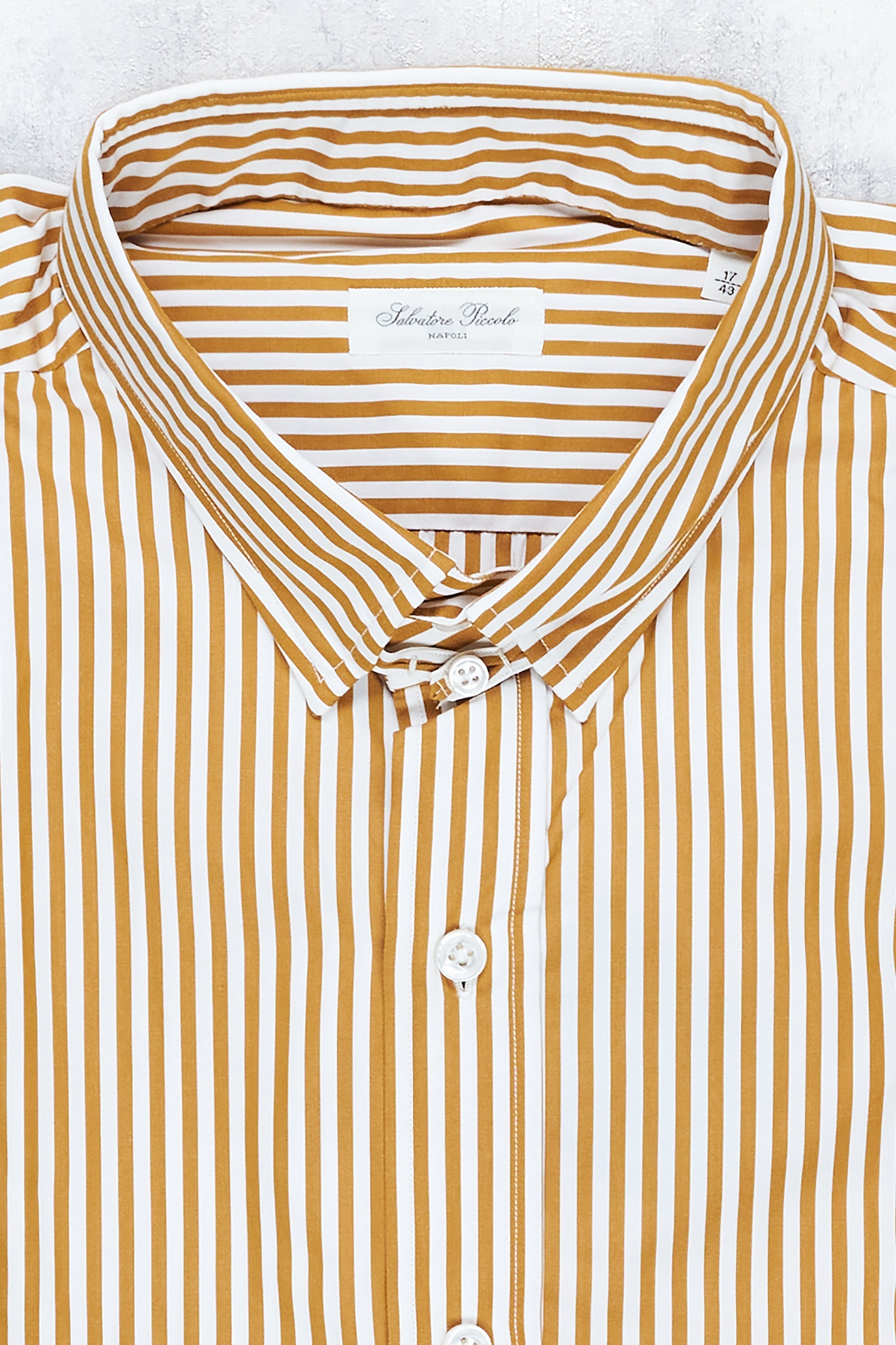Salvatore Piccolo Mustard/White Stripe Cotton Spread Collar Shirt