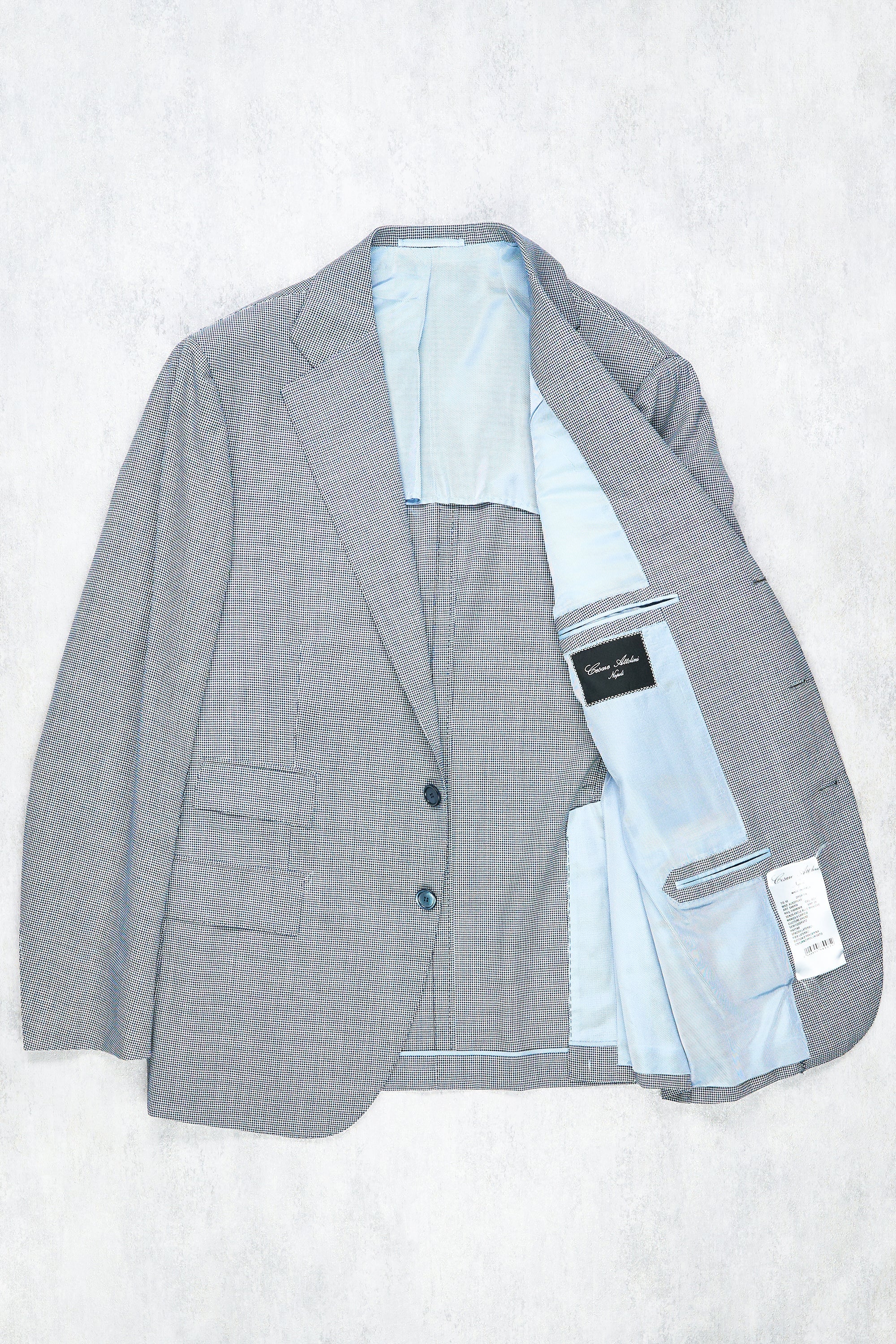 Cesare Attolini Blue/White Mini Houndstooth Wool Suit