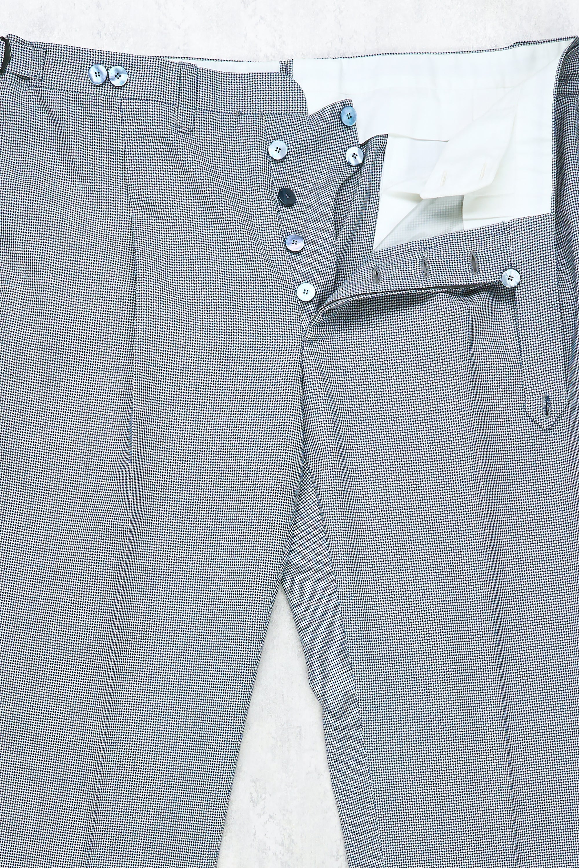 Cesare Attolini Blue/White Mini Houndstooth Wool Suit
