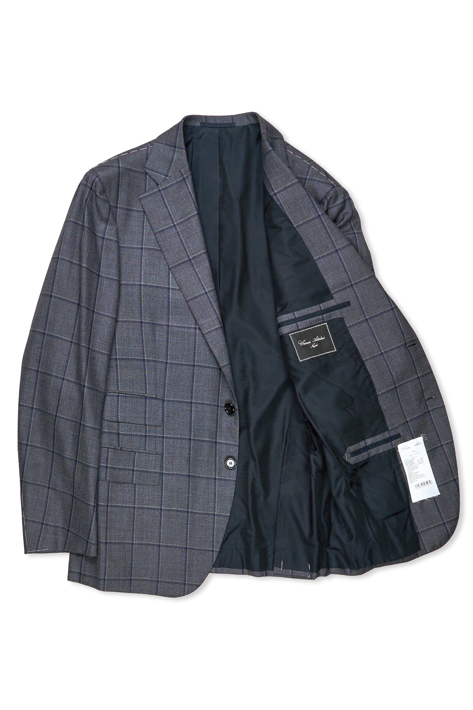 Cesare Attolini Grey with Navy Windowpane Wool/Cashmere Suit