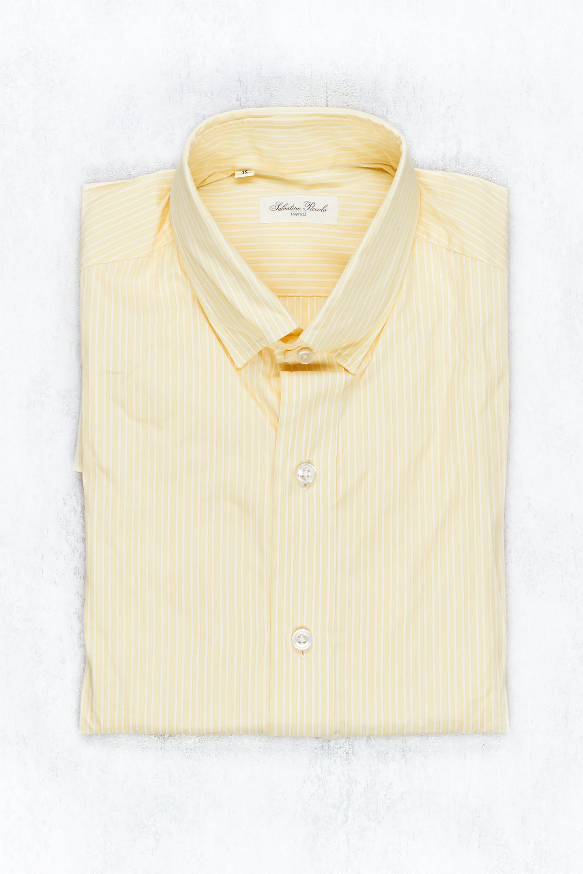 Salvatore Piccolo Yellow/White Stripe Cotton Spread Collar Shirt