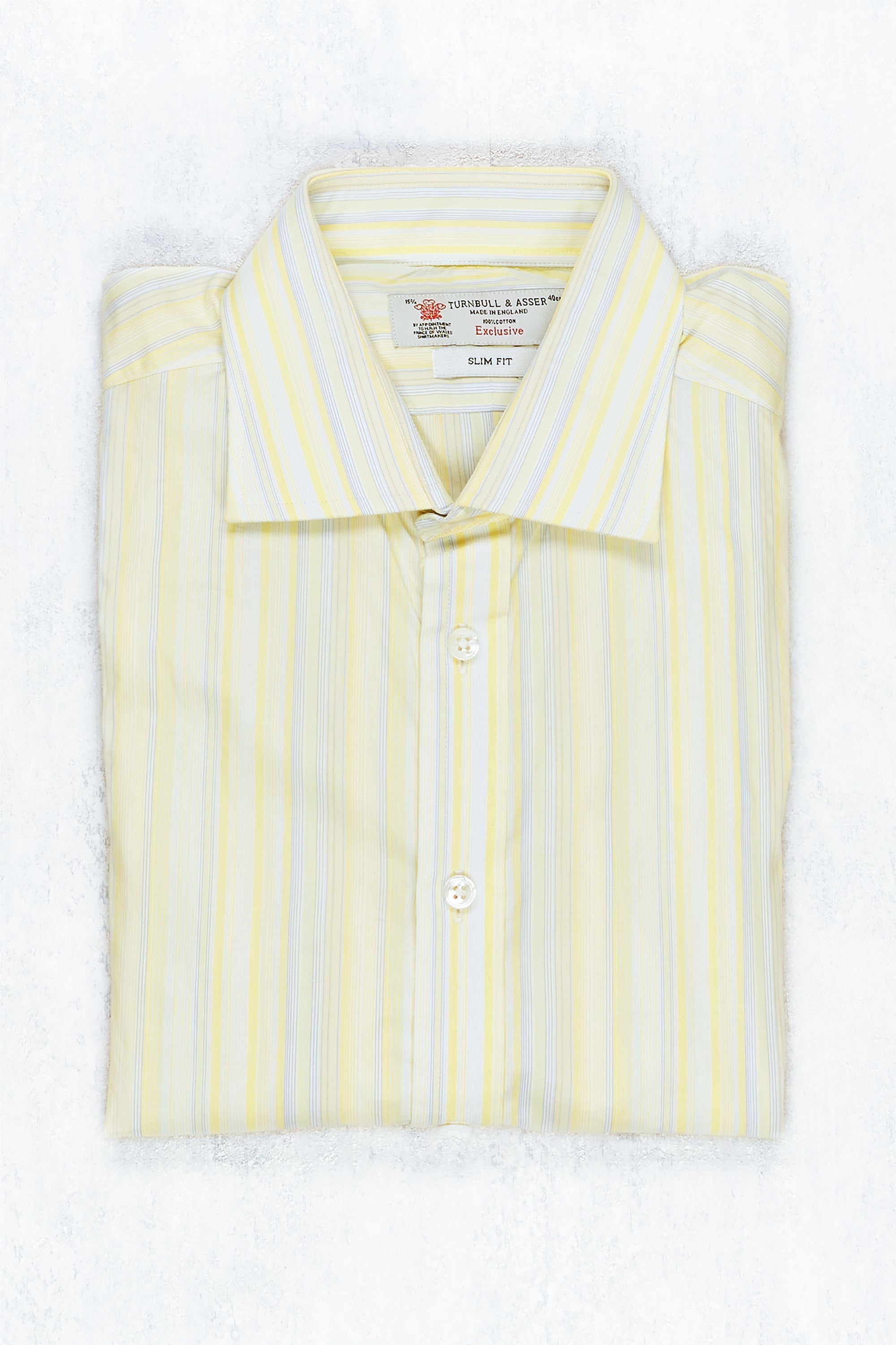 Turnbull & Asser Yellow/Blue/White Stripe Poplin Cotton Spread Collar Shirt