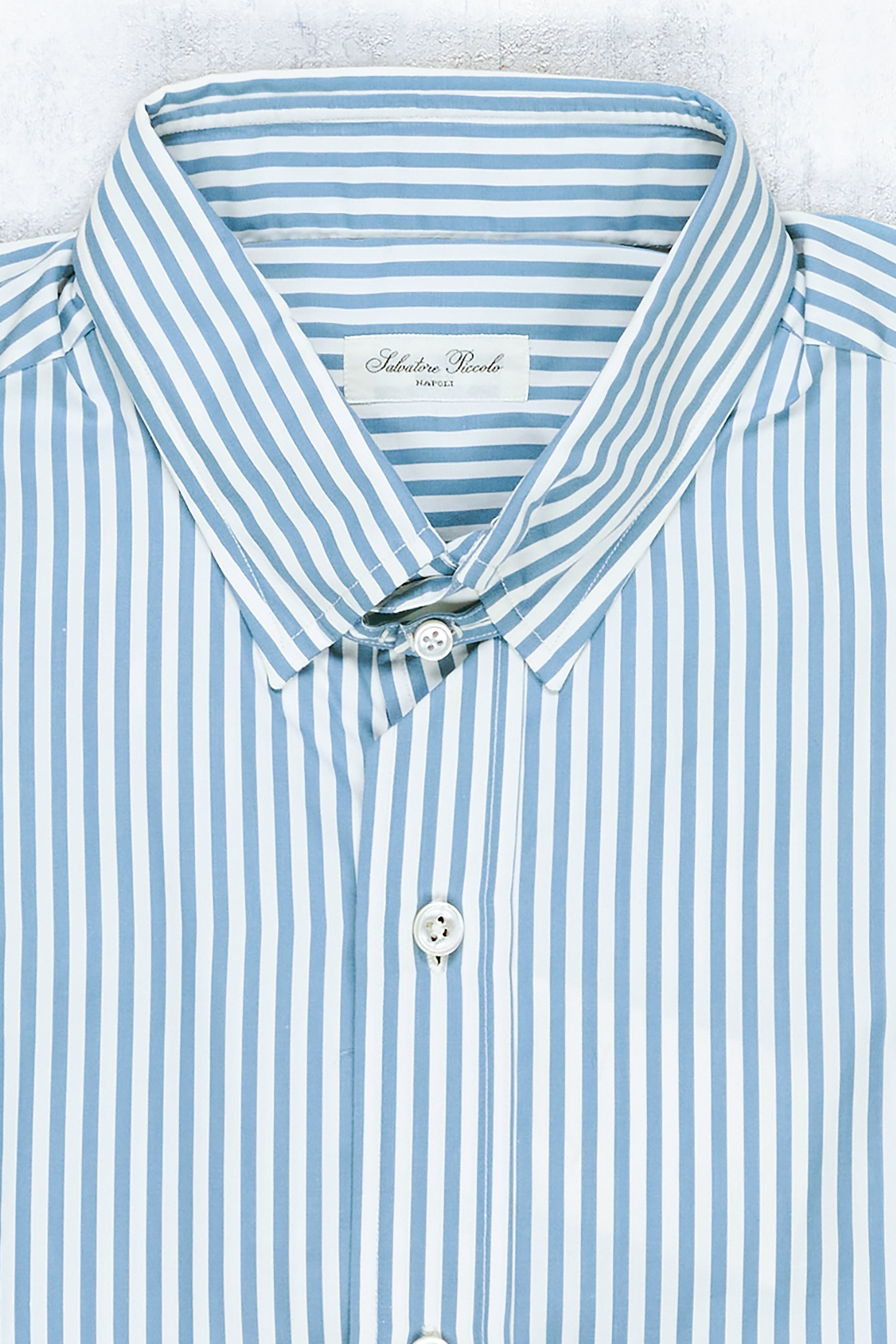 Salvatore Piccolo Blue/White Stripe Cotton Spread Collar Shirt