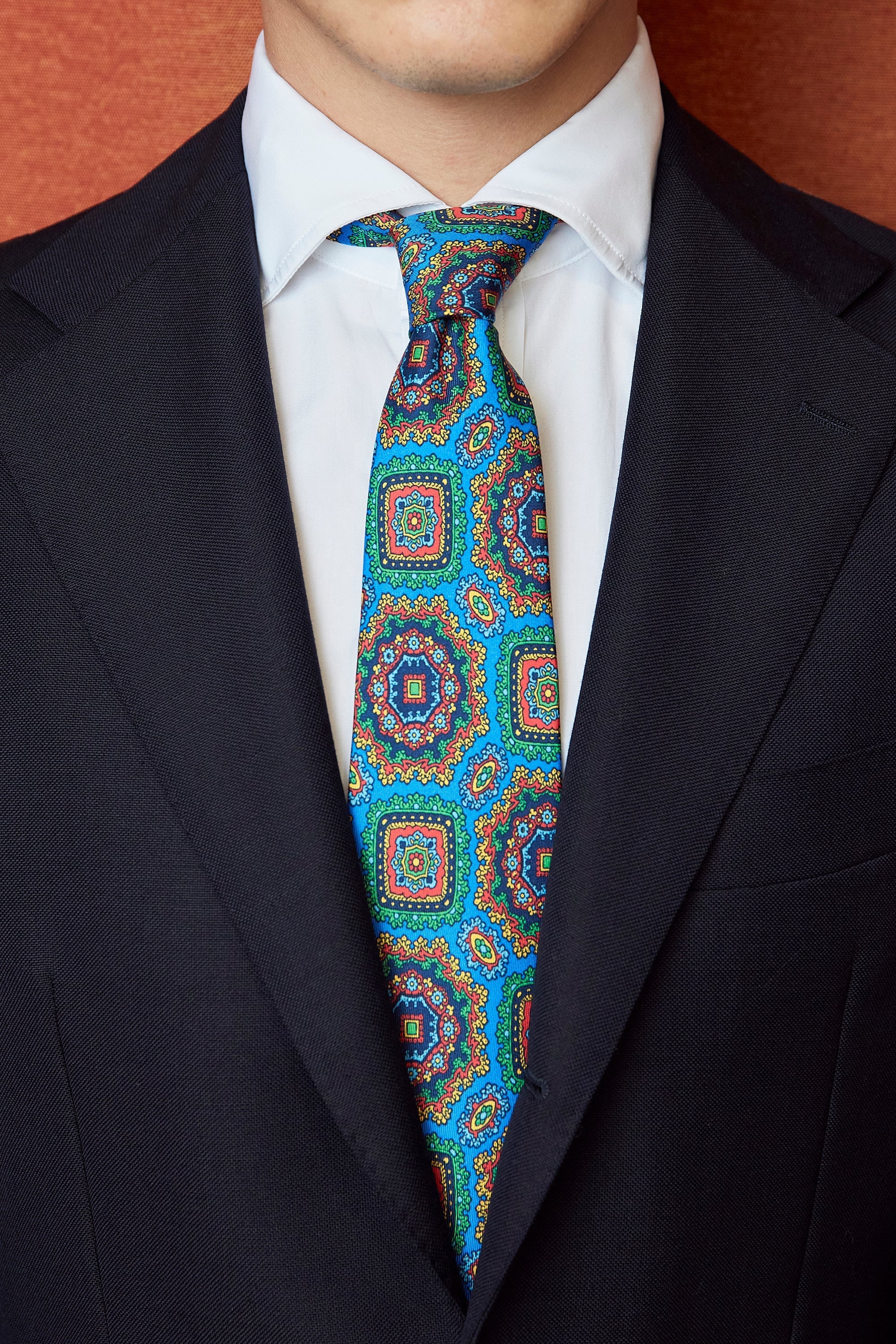Drake's Blue with Multicolor Pattern Silk Tie