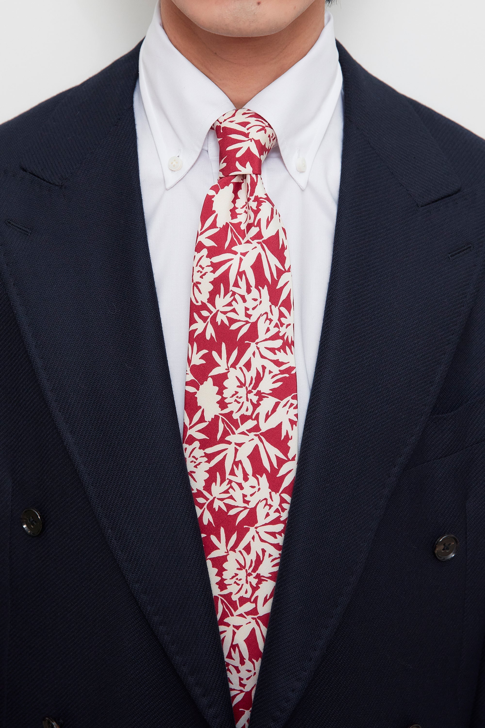 Drake's Berry with White Floral Pattern Silk Tie