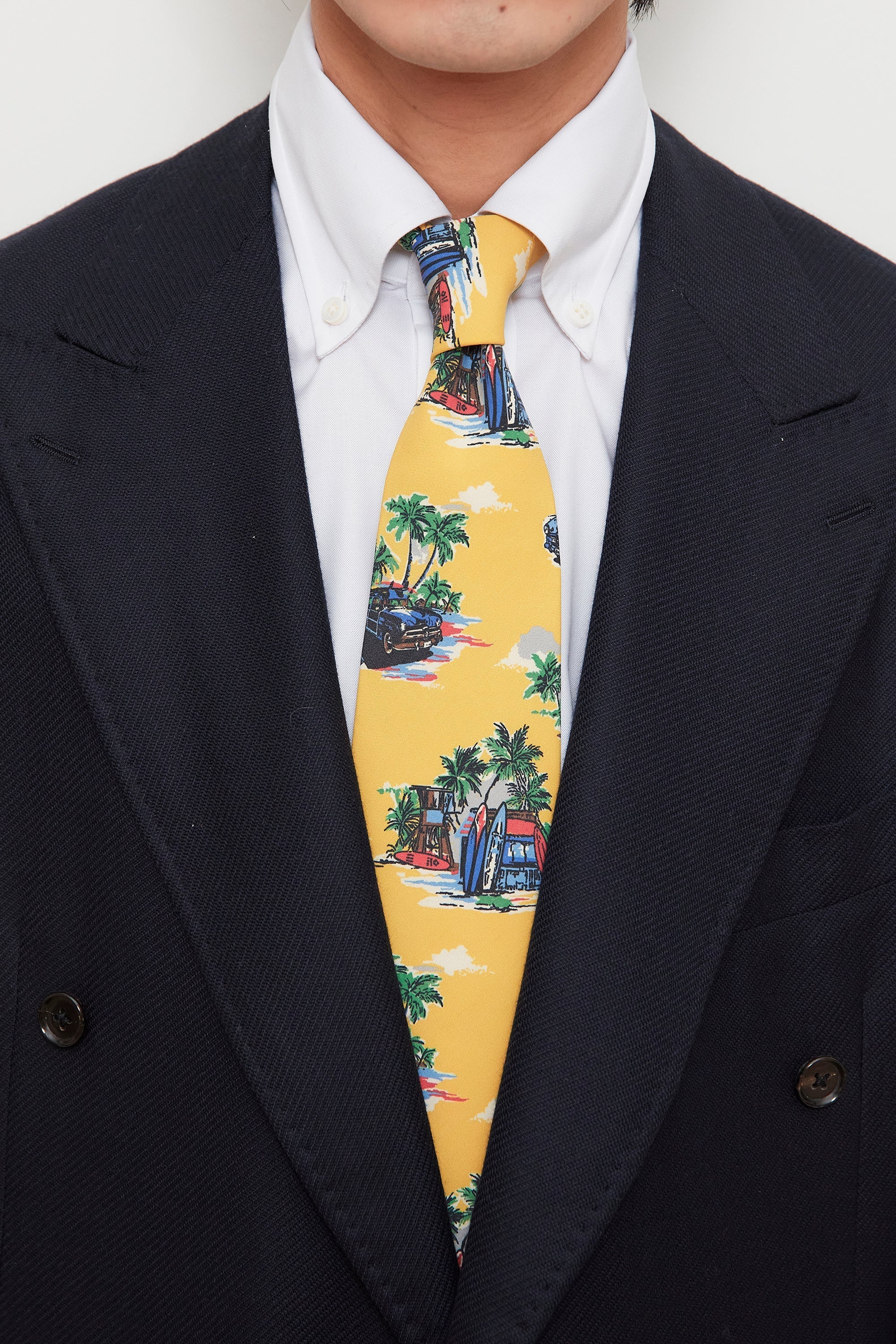 Drake's Yellow Car and Surfboard Pattern Silk Tie