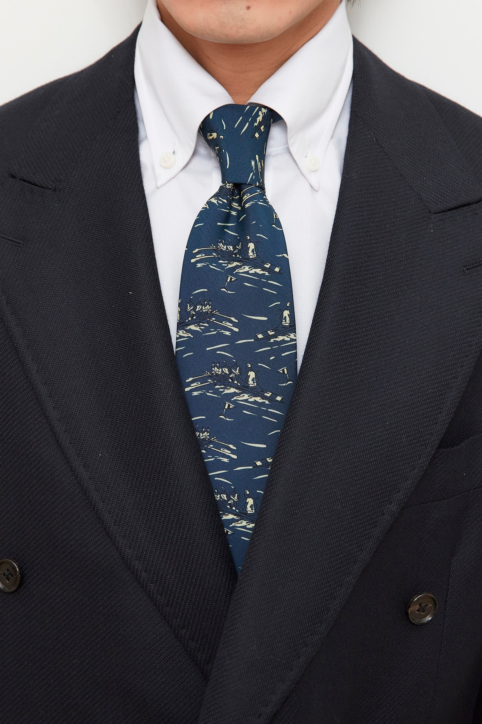 Drake's Dark Blue Paddling Pattern Silk Tie