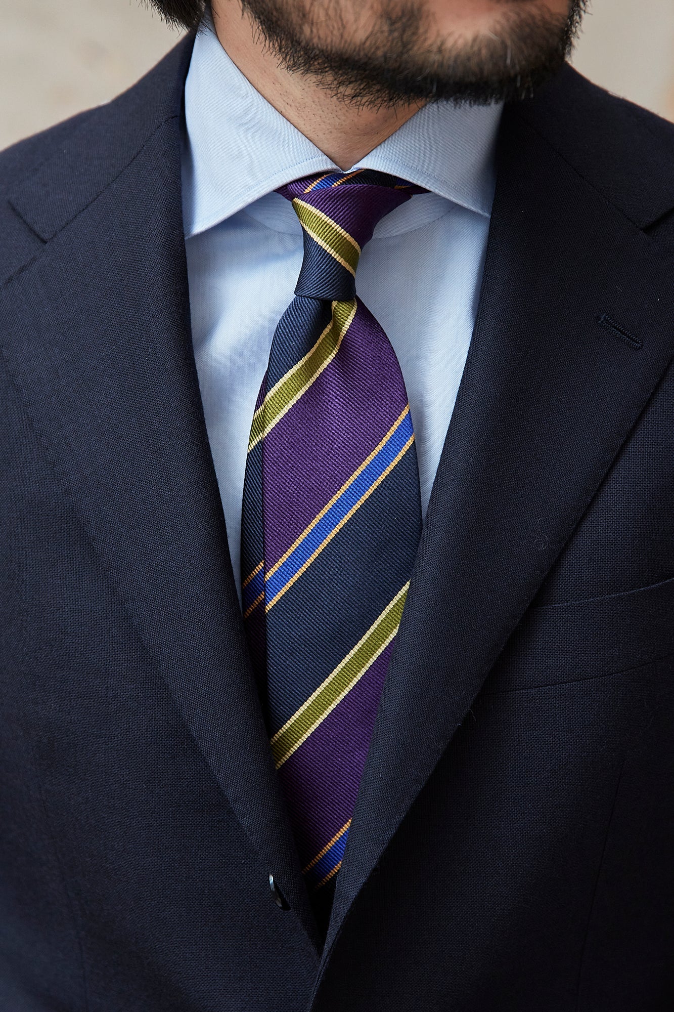 Drake's Purple/Navy/Green/Blue Stripe Silk Tie