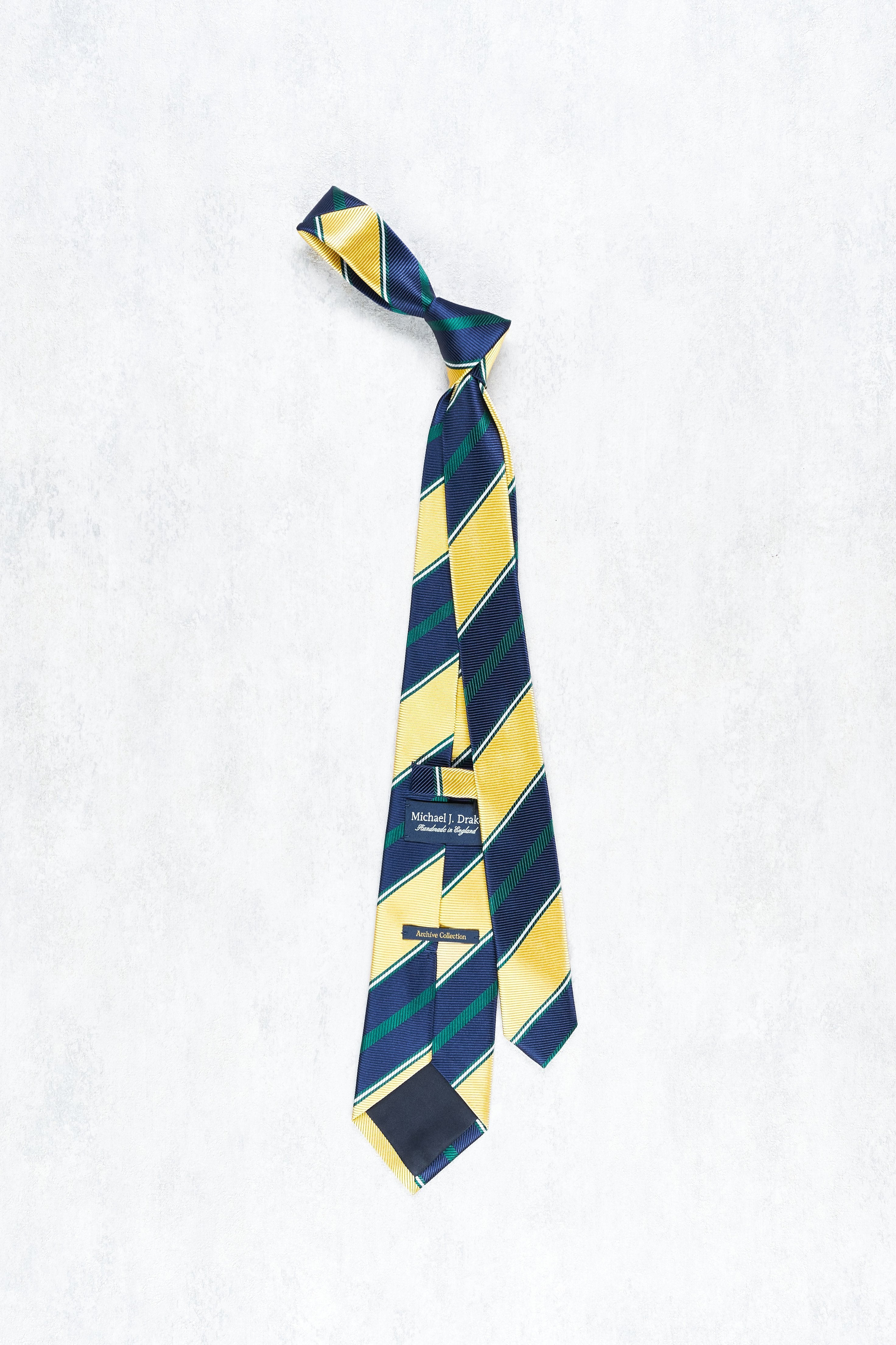 Drake's Navy/Yellow/Green/White Stripe Silk Tie