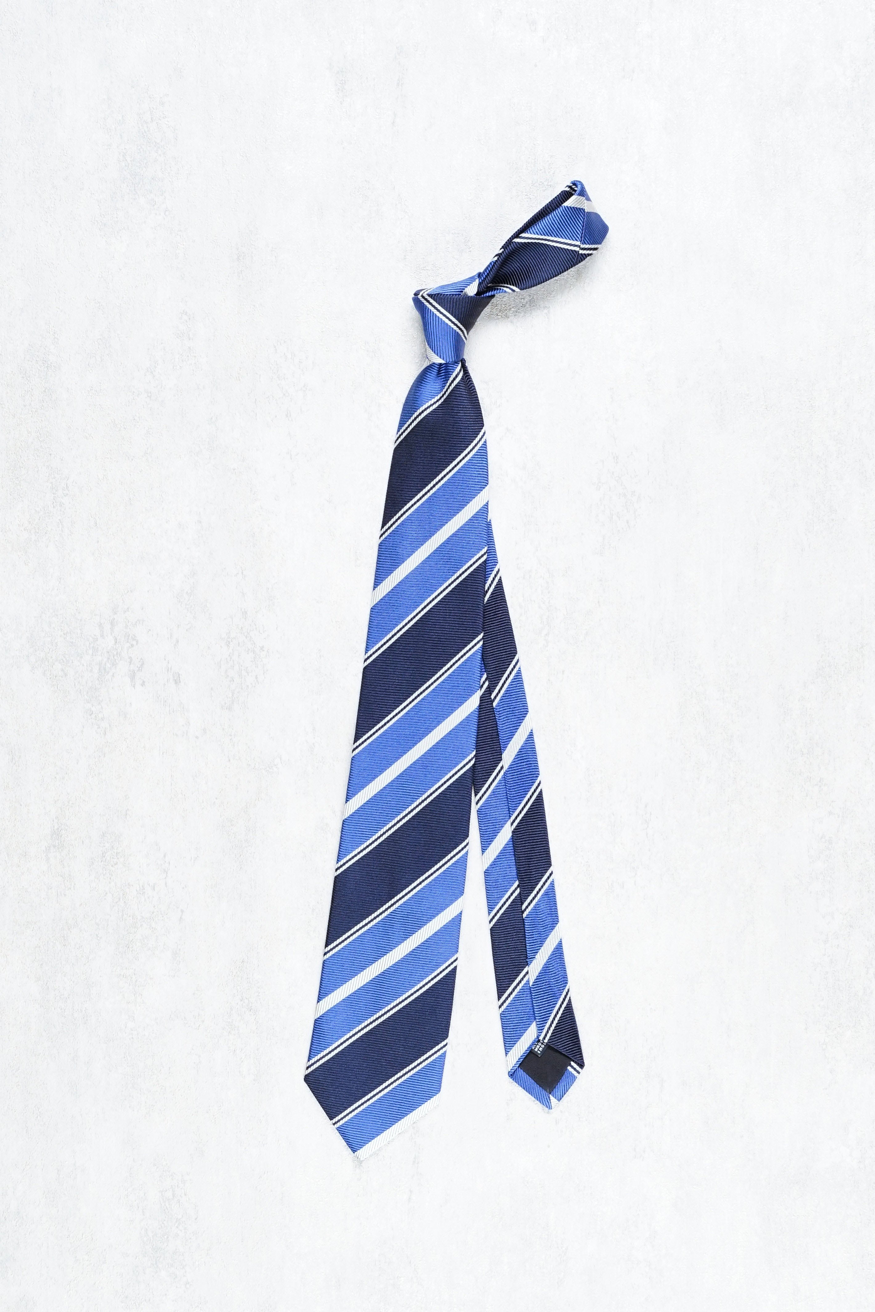 Drake's Blue and Navy with White Stripe Silk Tie