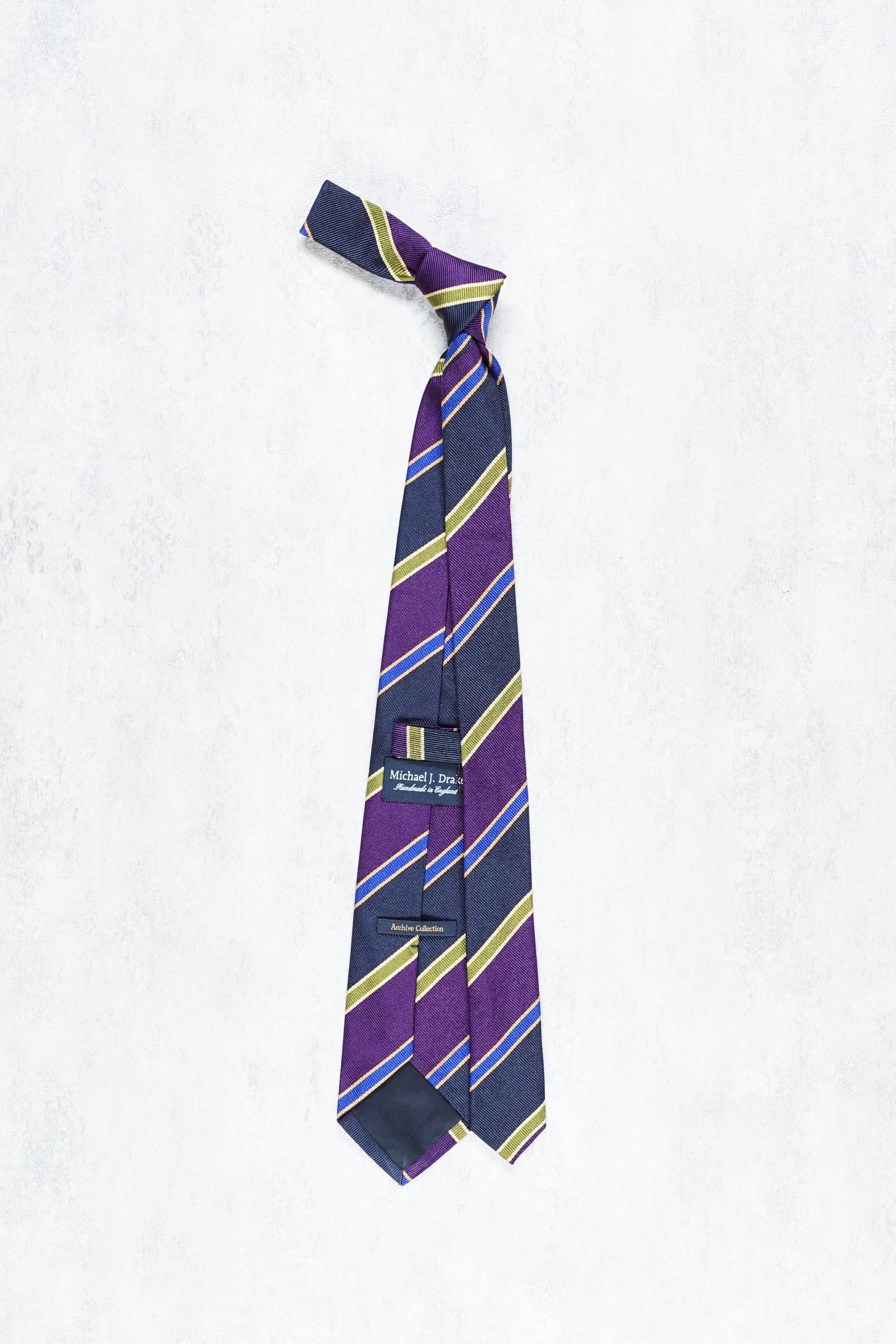 Drake's Purple/Navy/Green/Blue Stripe Silk Tie