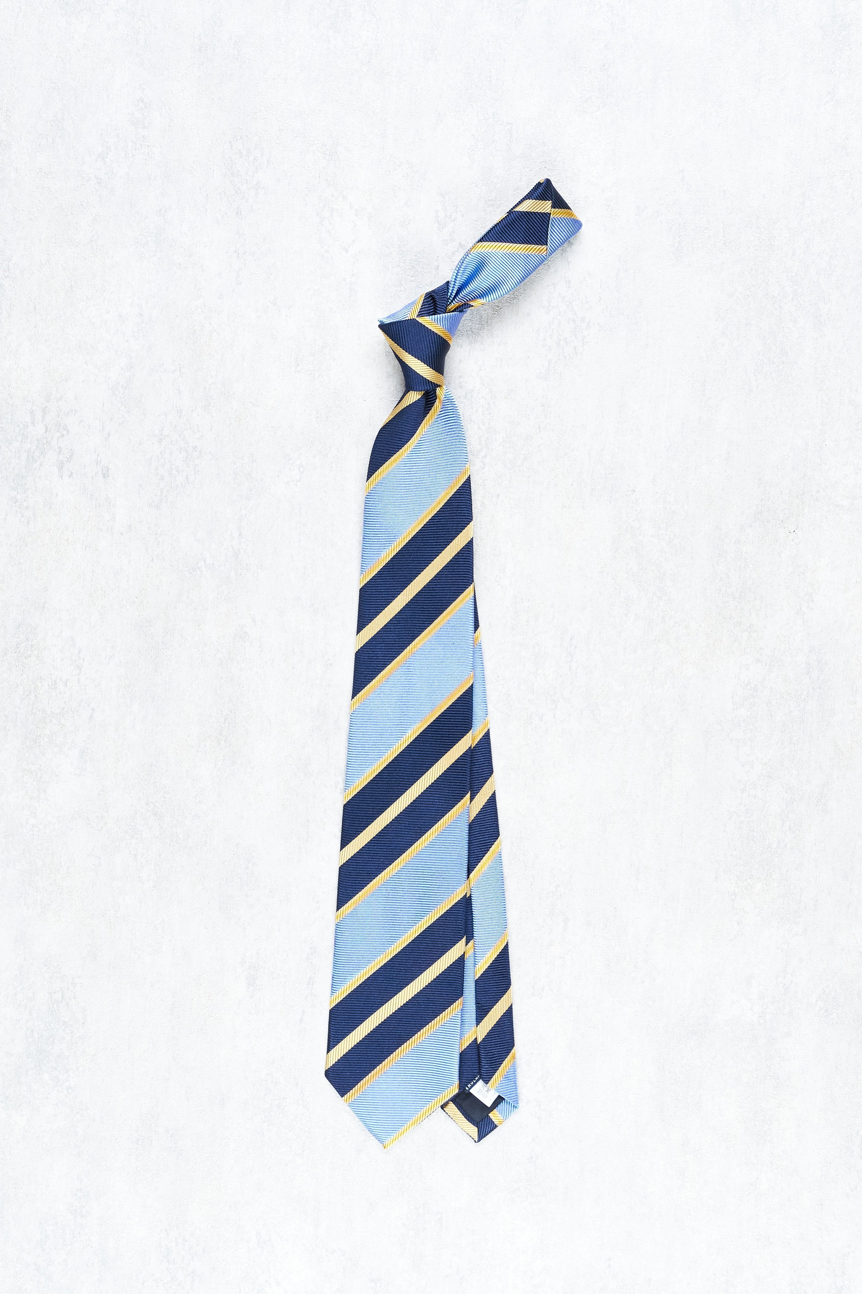 Drake's Light Blue/Navy/Yellow Stripe Herringbone Silk Tie