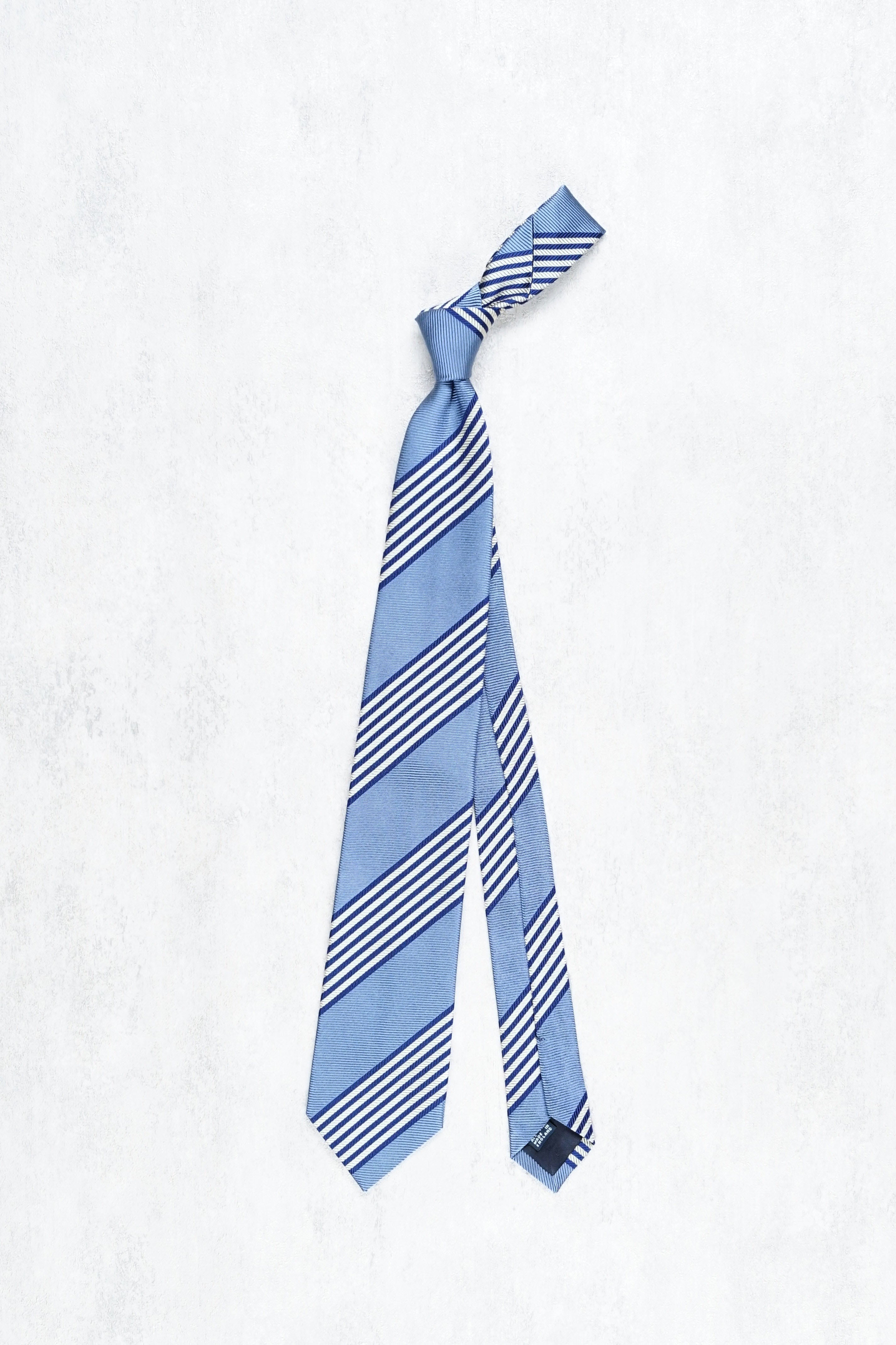 Drake's Blue and Navy/Ivory Stripe Silk Tie