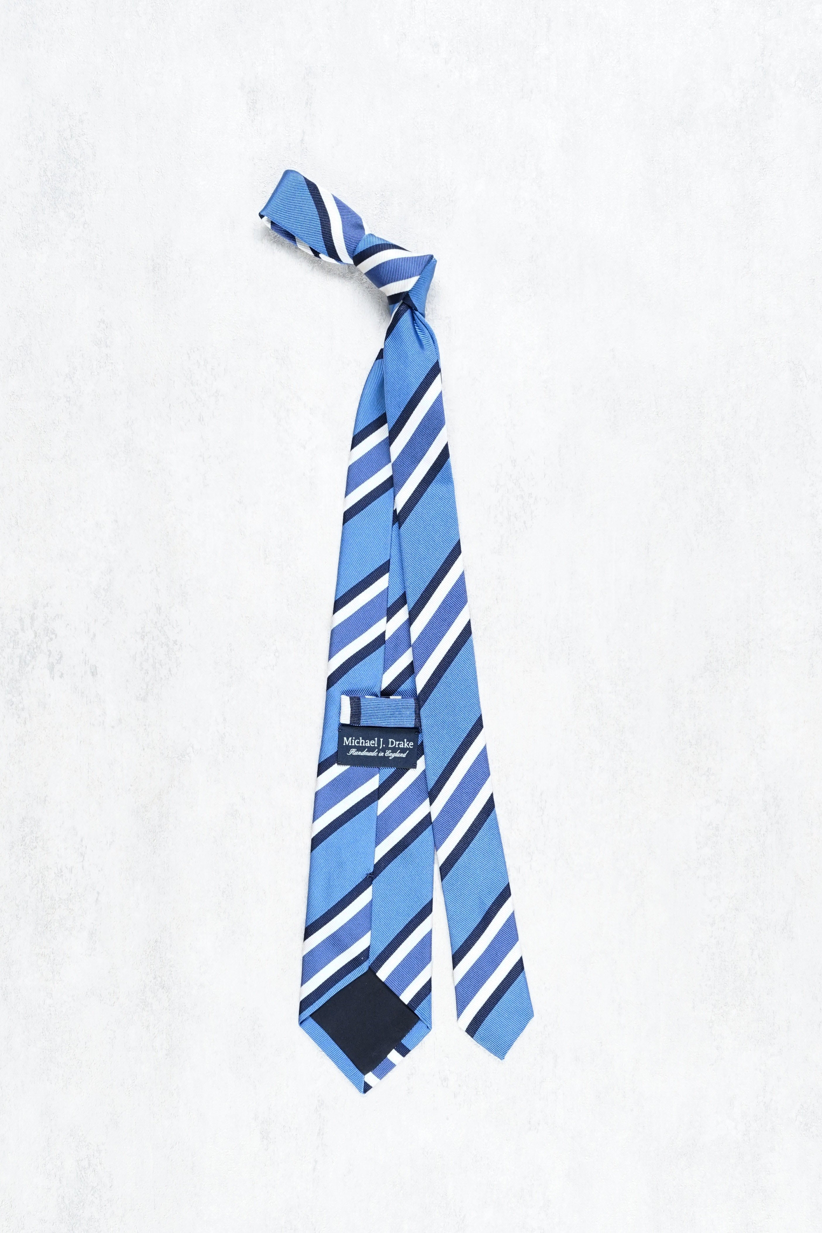 Drake's Blue/Navy/White Stripe Silk Tie