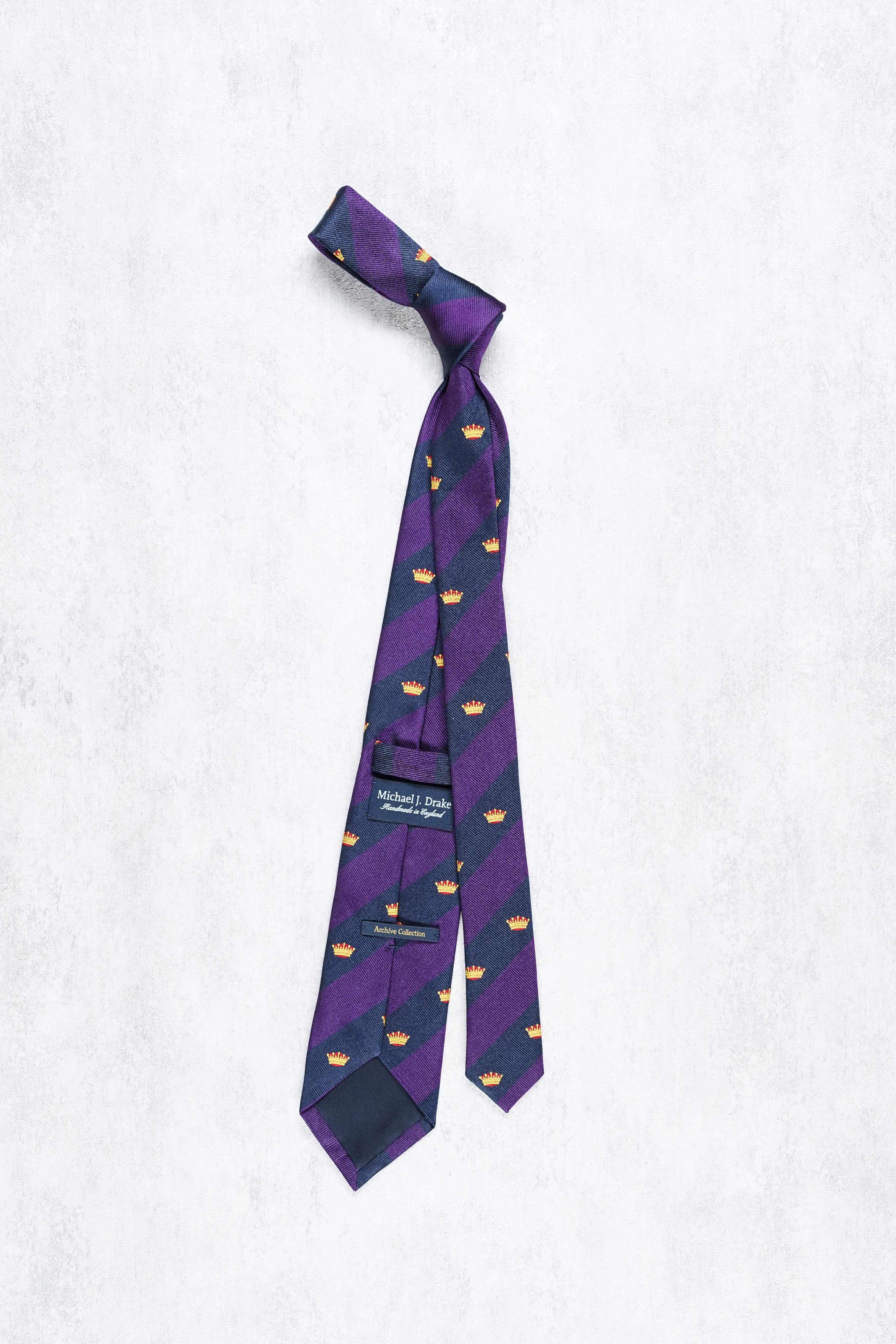 Drake's Purple and Navy Stripe Crown Silk Tie