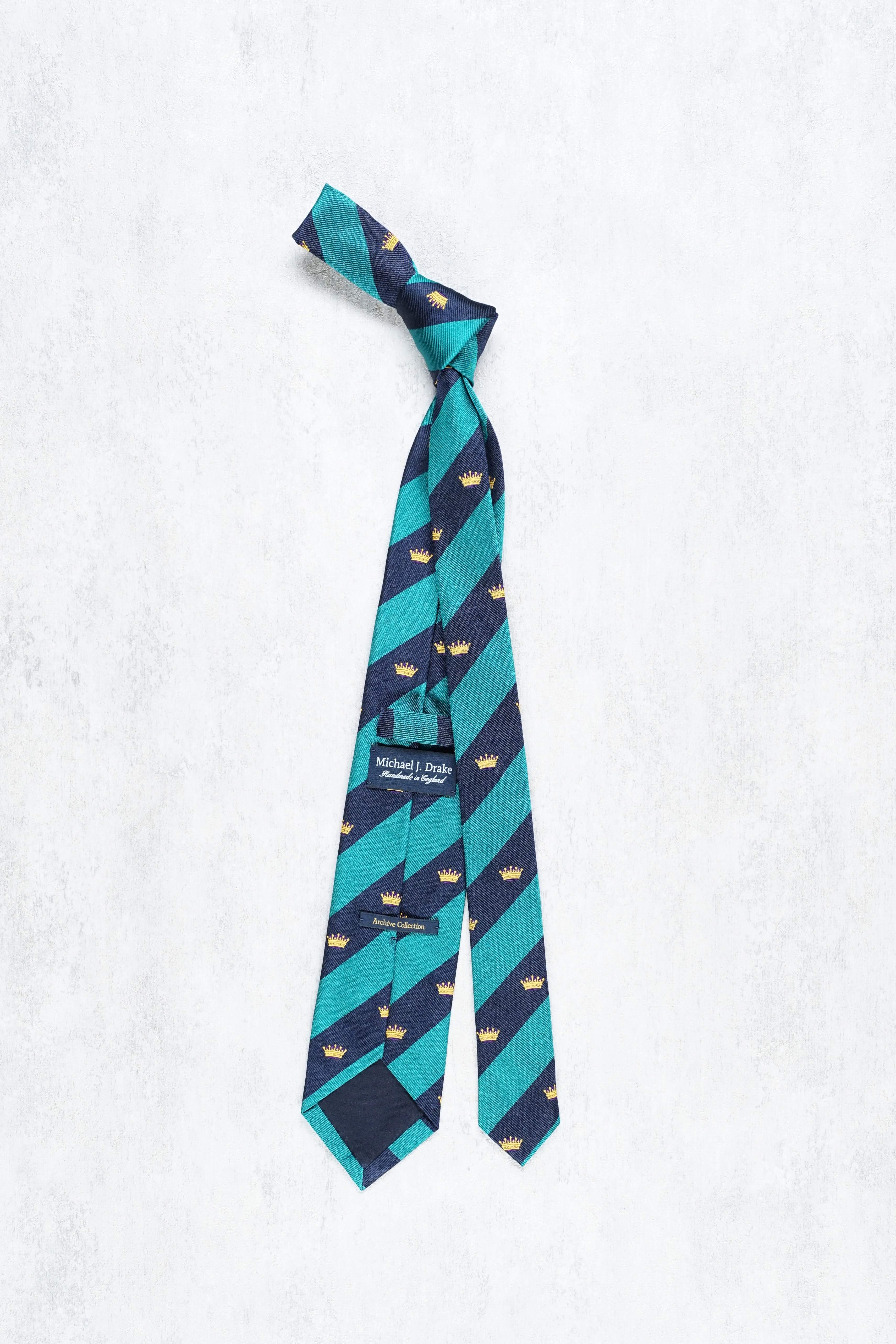 Drake's Peacock and Navy Stripe Crown Silk Tie