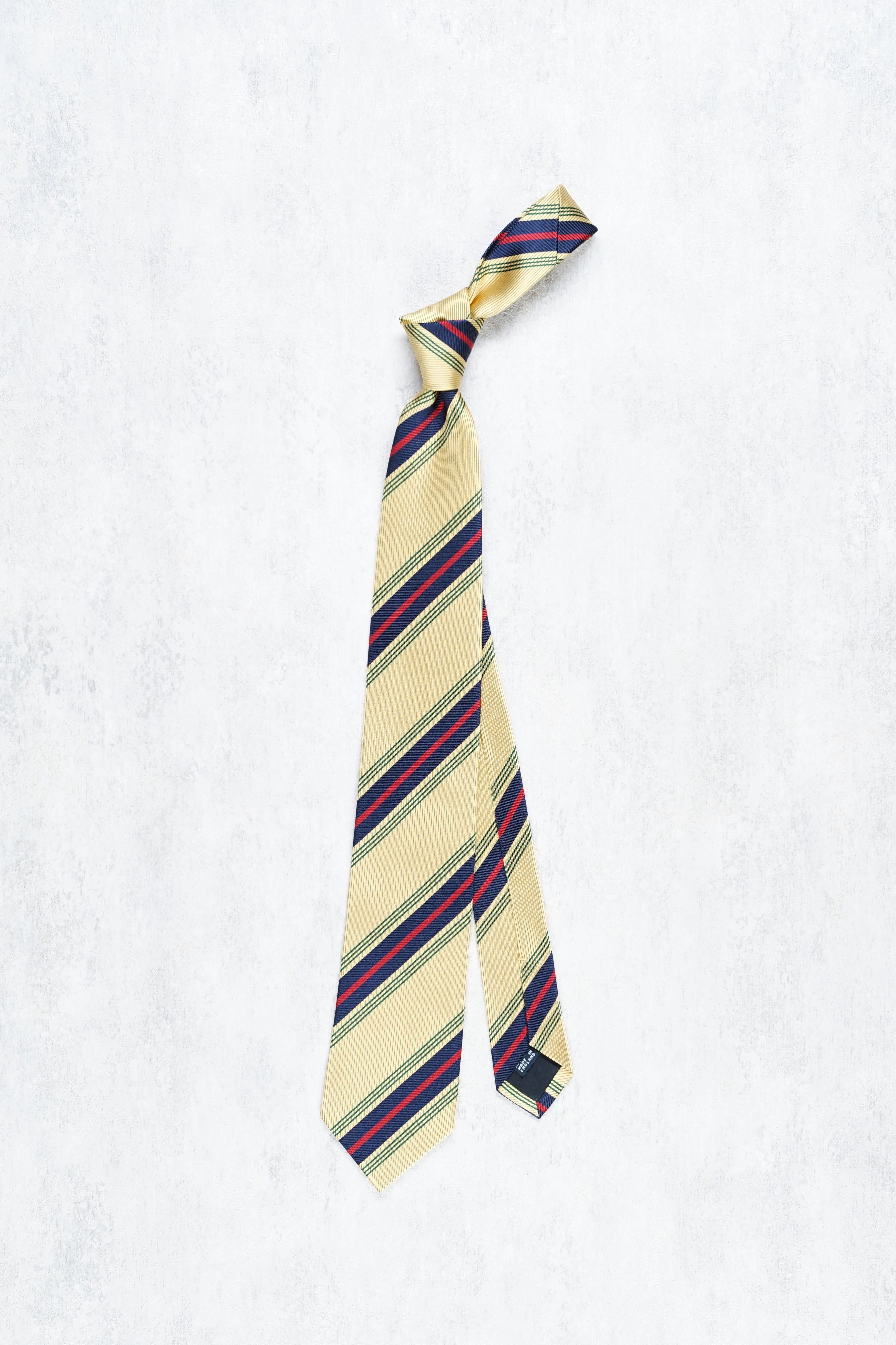 Drake's Yellow with Navy/Red/Green Stripe Herringbone Silk Tie