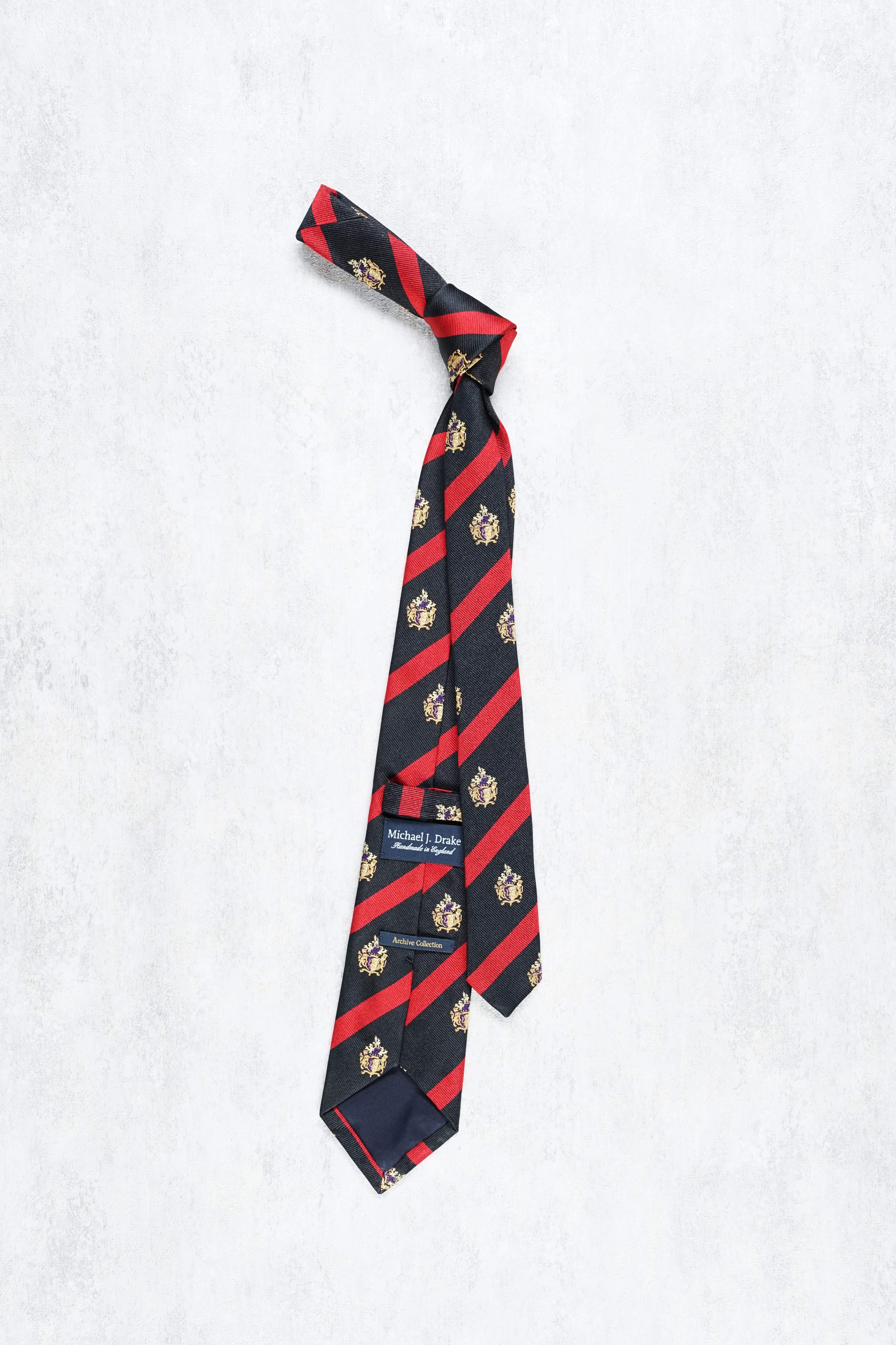 Drake's Black with Red Stripe Badge Silk Tie