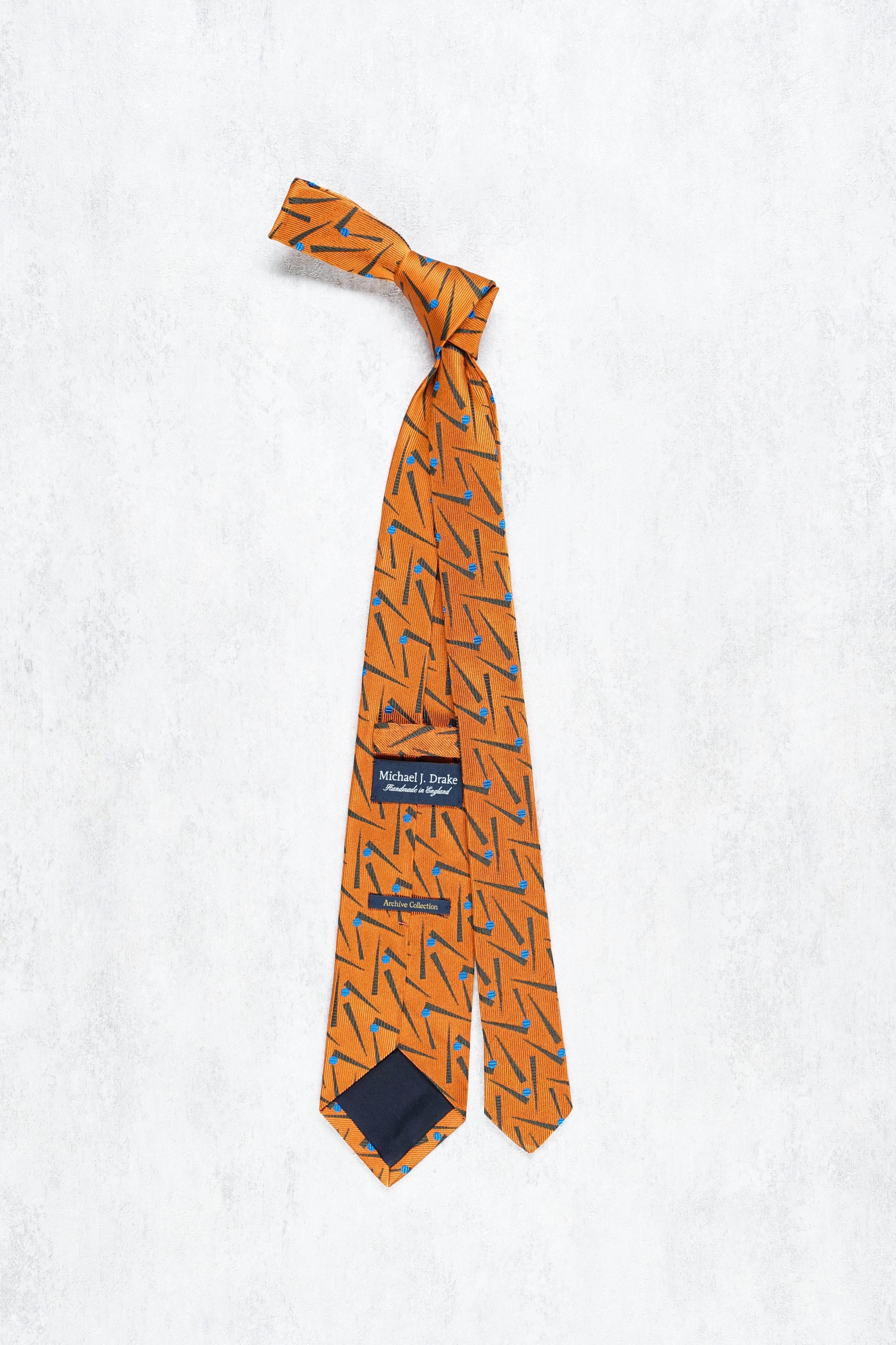 Drake's Orange with Brown/Blue Pattern Silk Tie