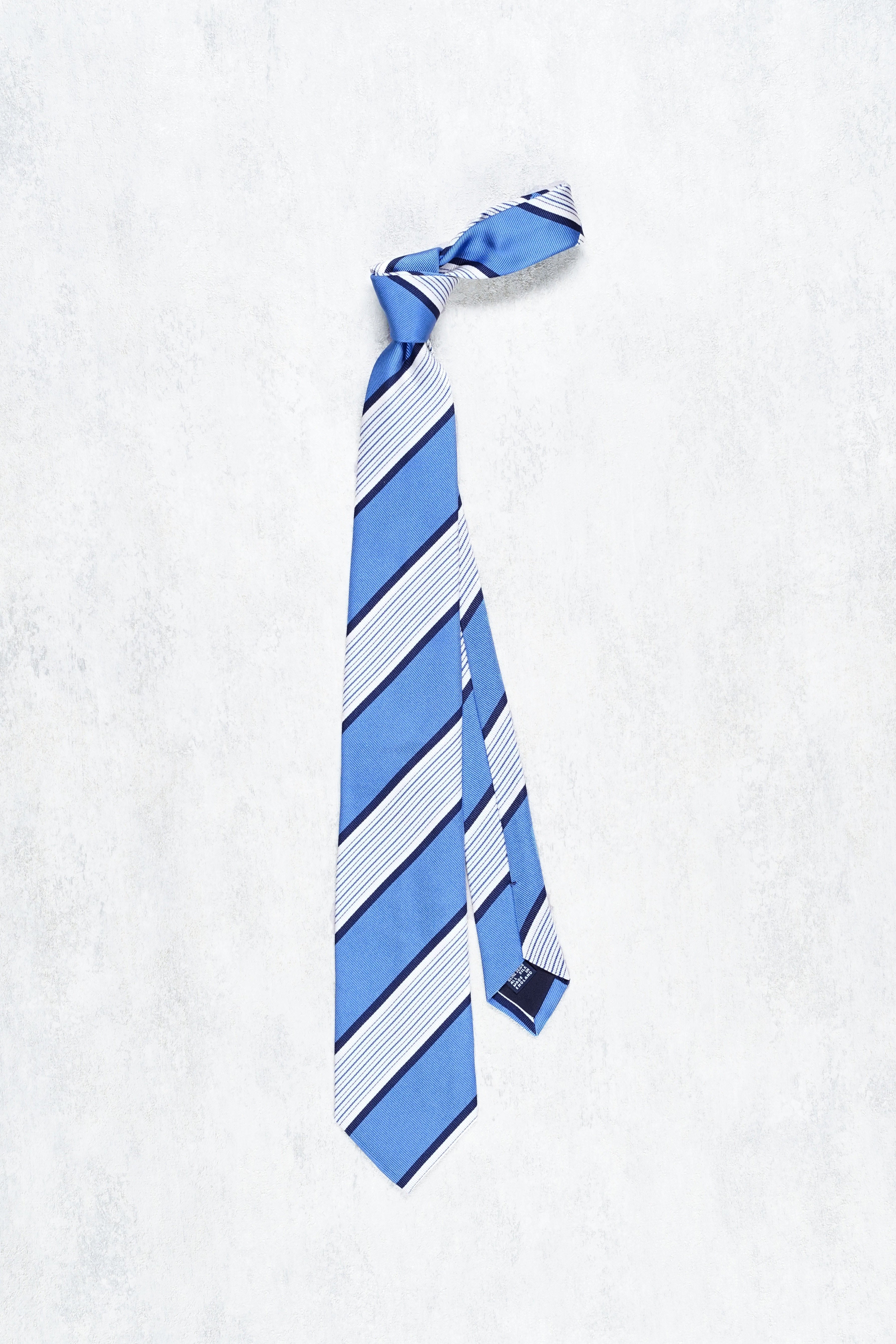 Drake's Blue with White/Navy Stripe Silk Tie