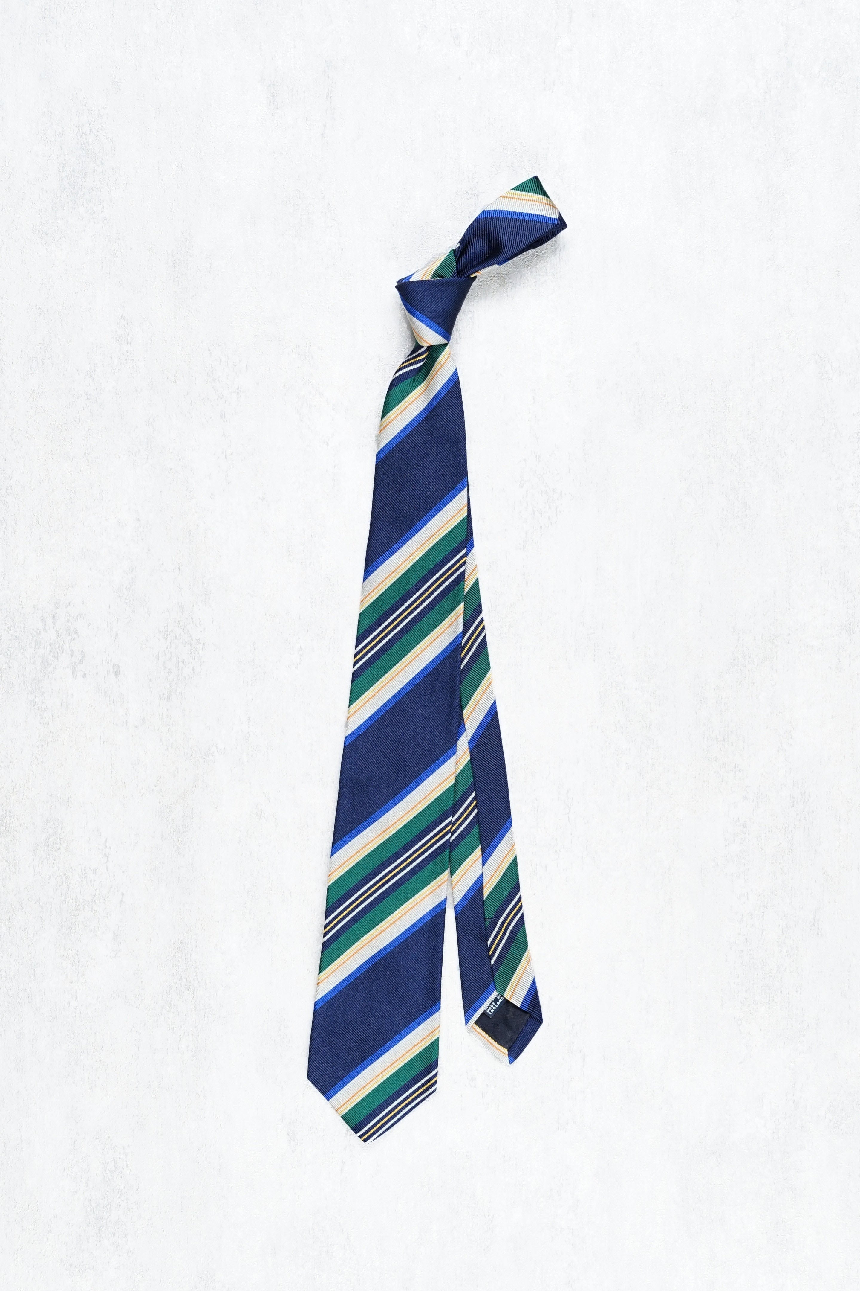 Drake's Navy with Grey/Green/Blue/Orange/Yellow Stripe Silk Tie