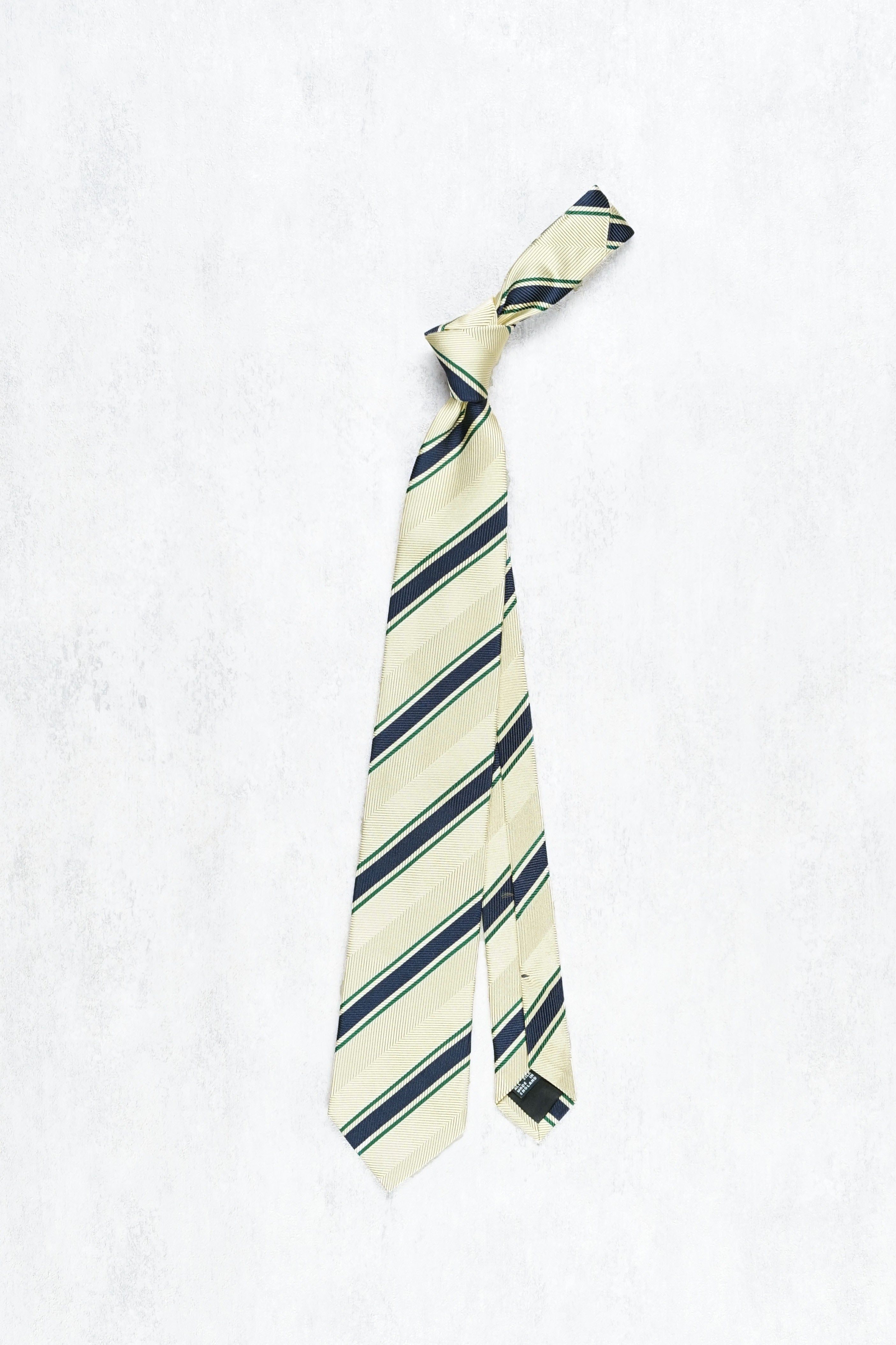 Drake's Beige with Navy/Green Stripe Herringbone Silk Tie