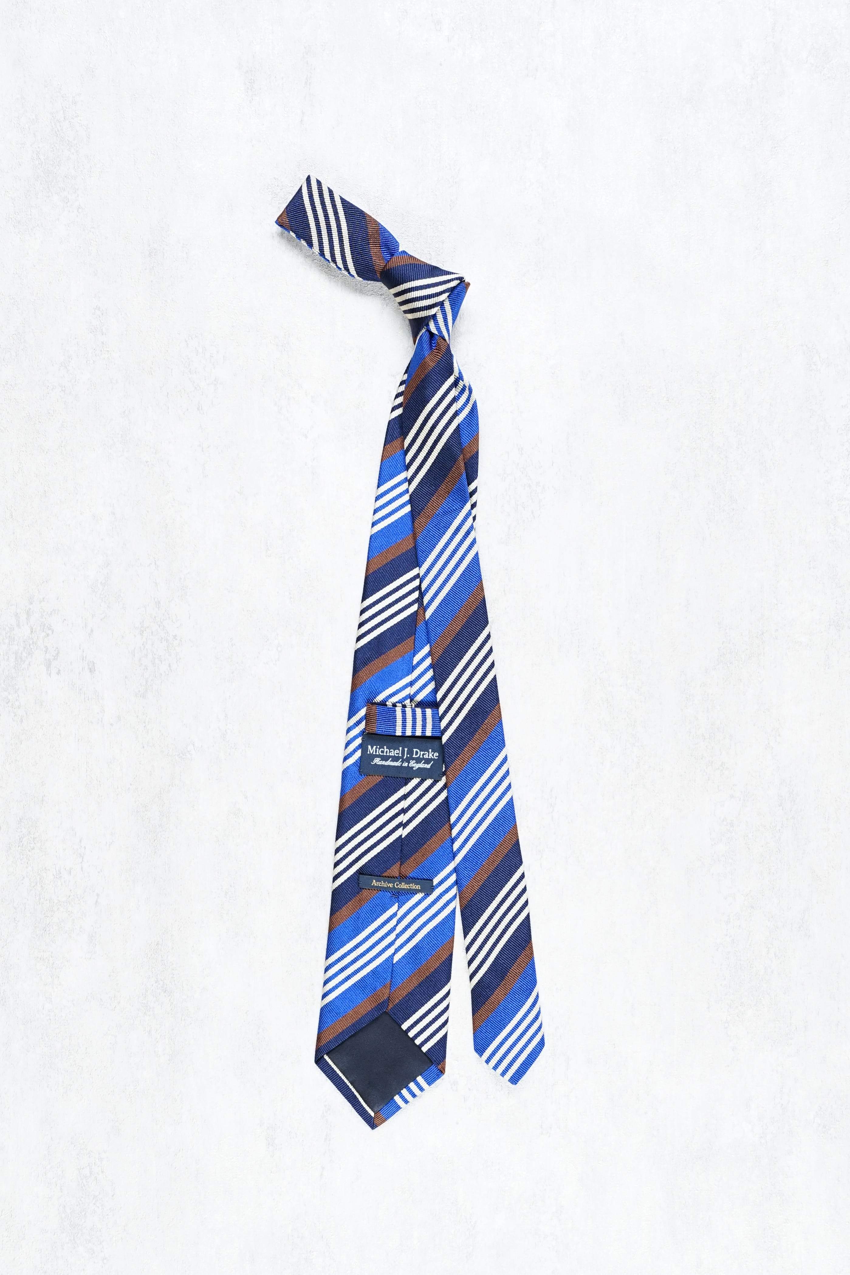 Drake's Blue/Navy/Brown/Cream Stripe Silk Tie