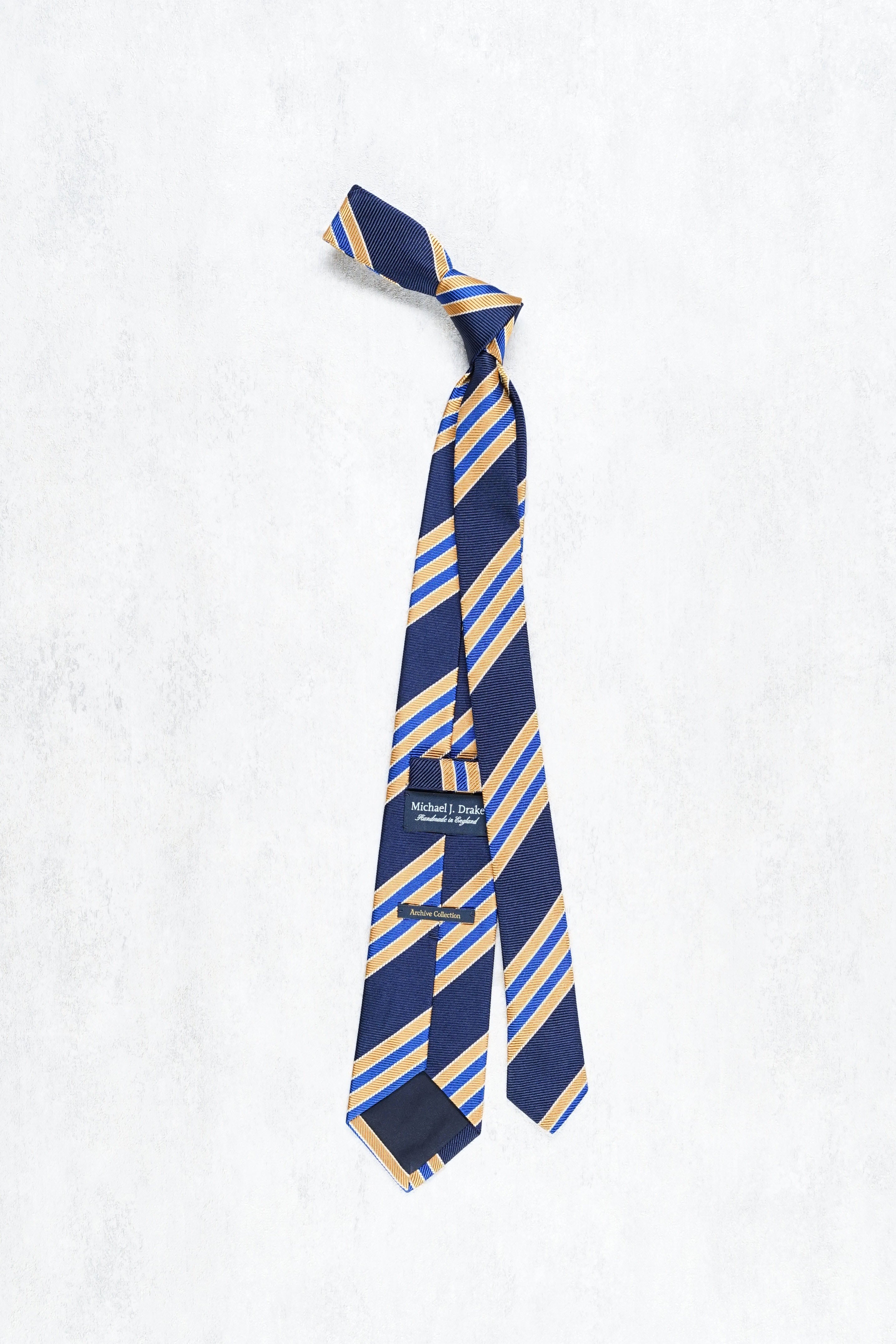 Drake's Navy with Blue/Gold Stripe Silk Tie
