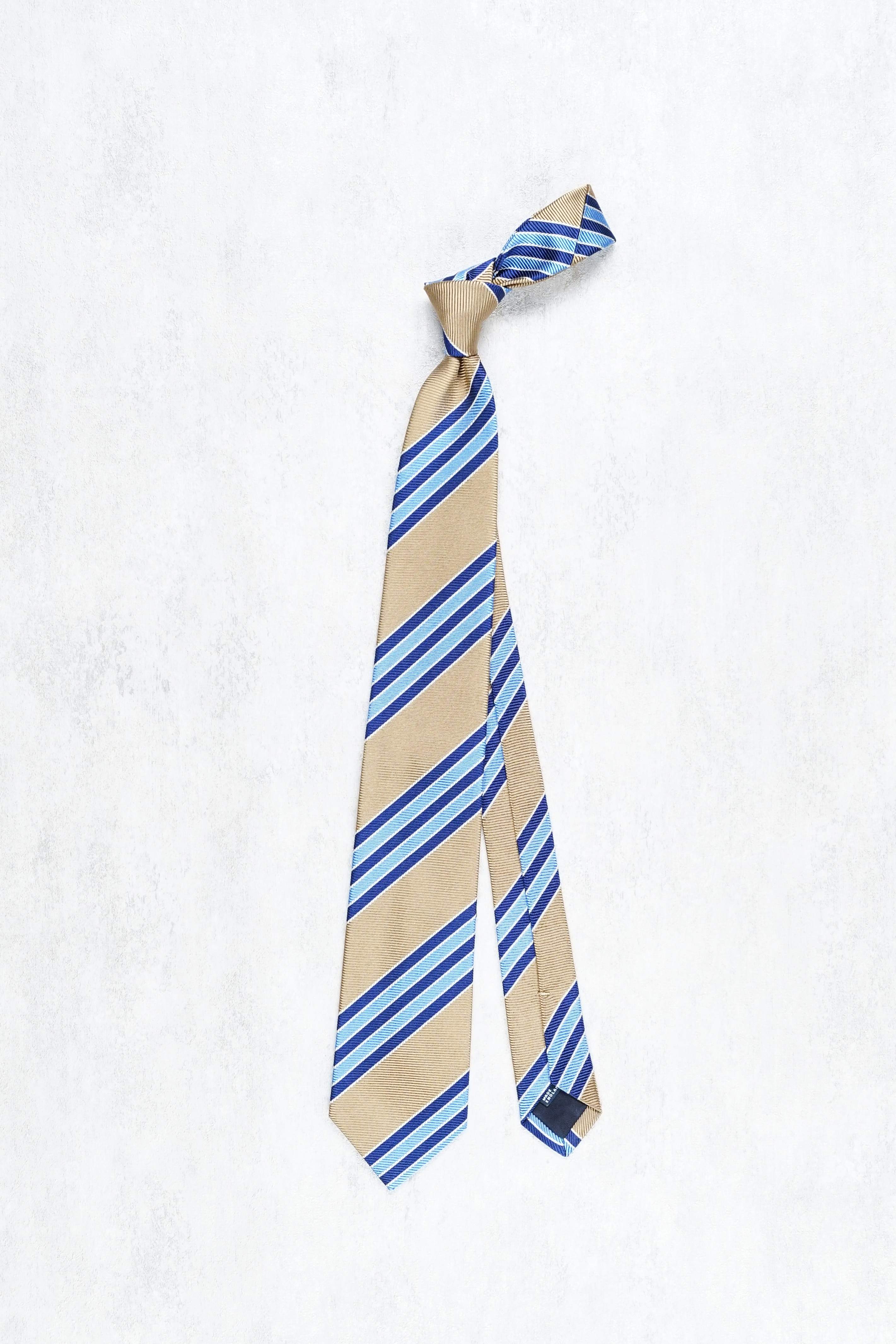 Drake's Brown with Blue/Navy Stripe Silk Tie