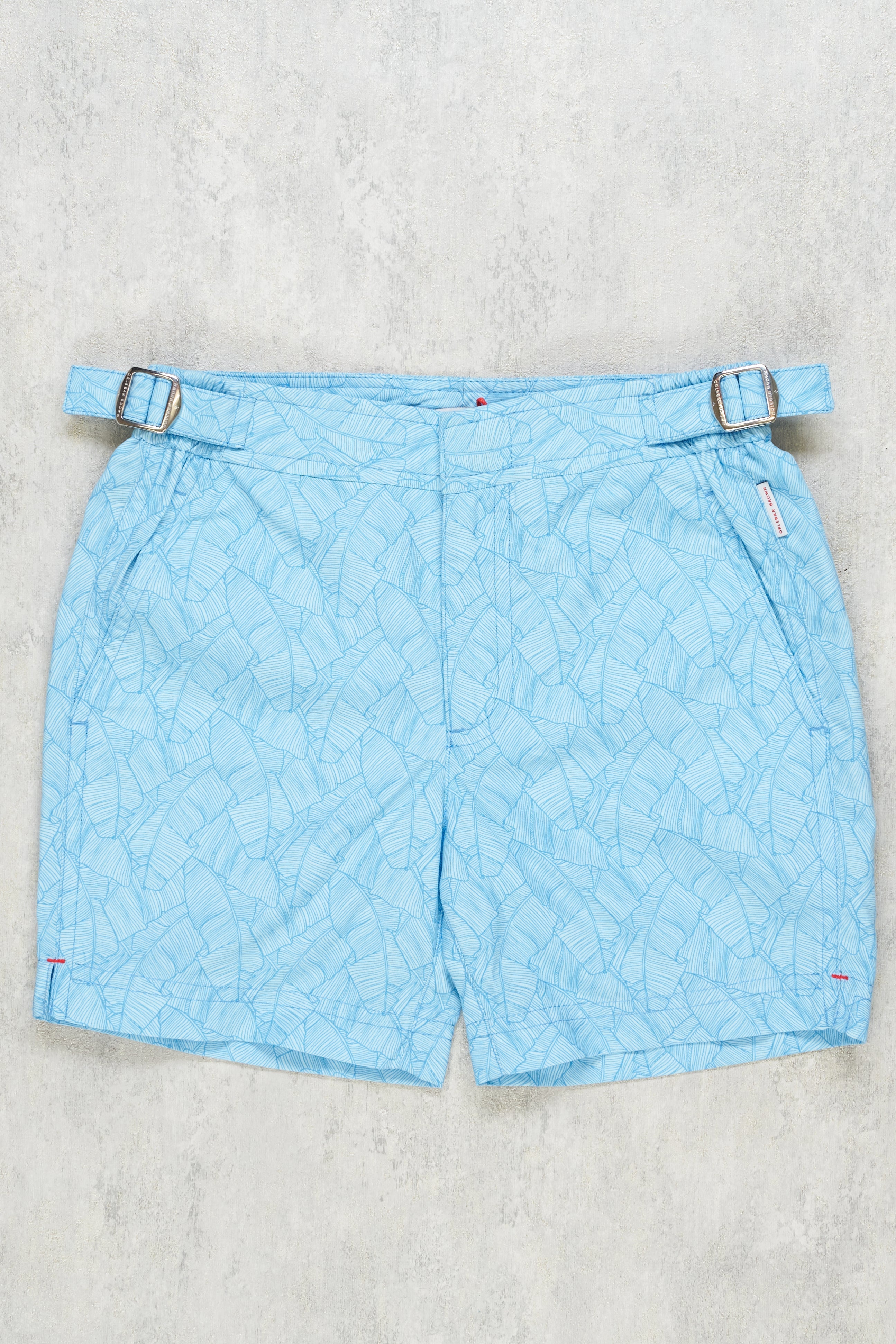 Orlebar Brown Boy's Blue Russell Mid Length Palm Print Bay Swim Short
