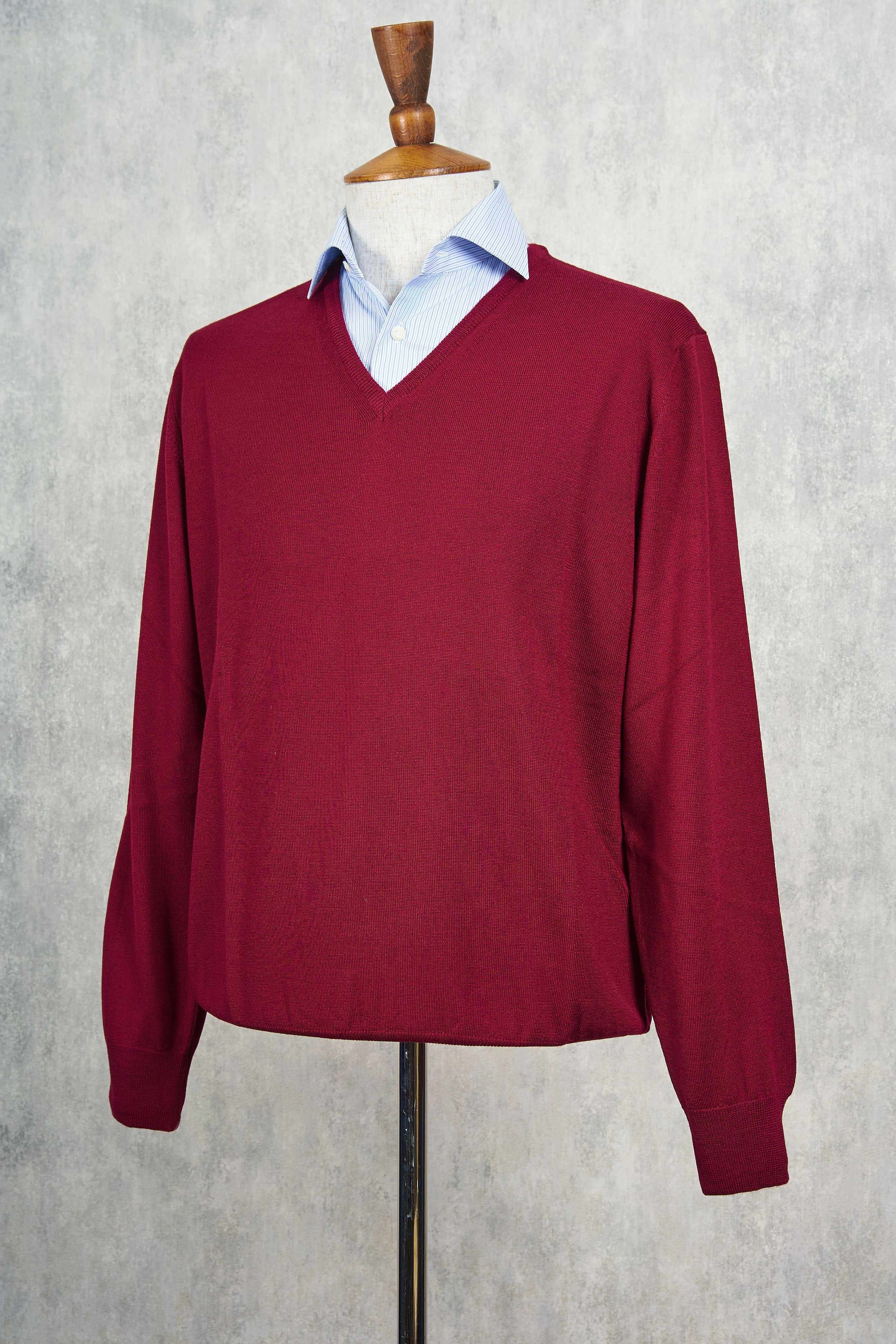 Ascot Chang Burgundy Extra-Fine Merino Wool V-Neck Sweater