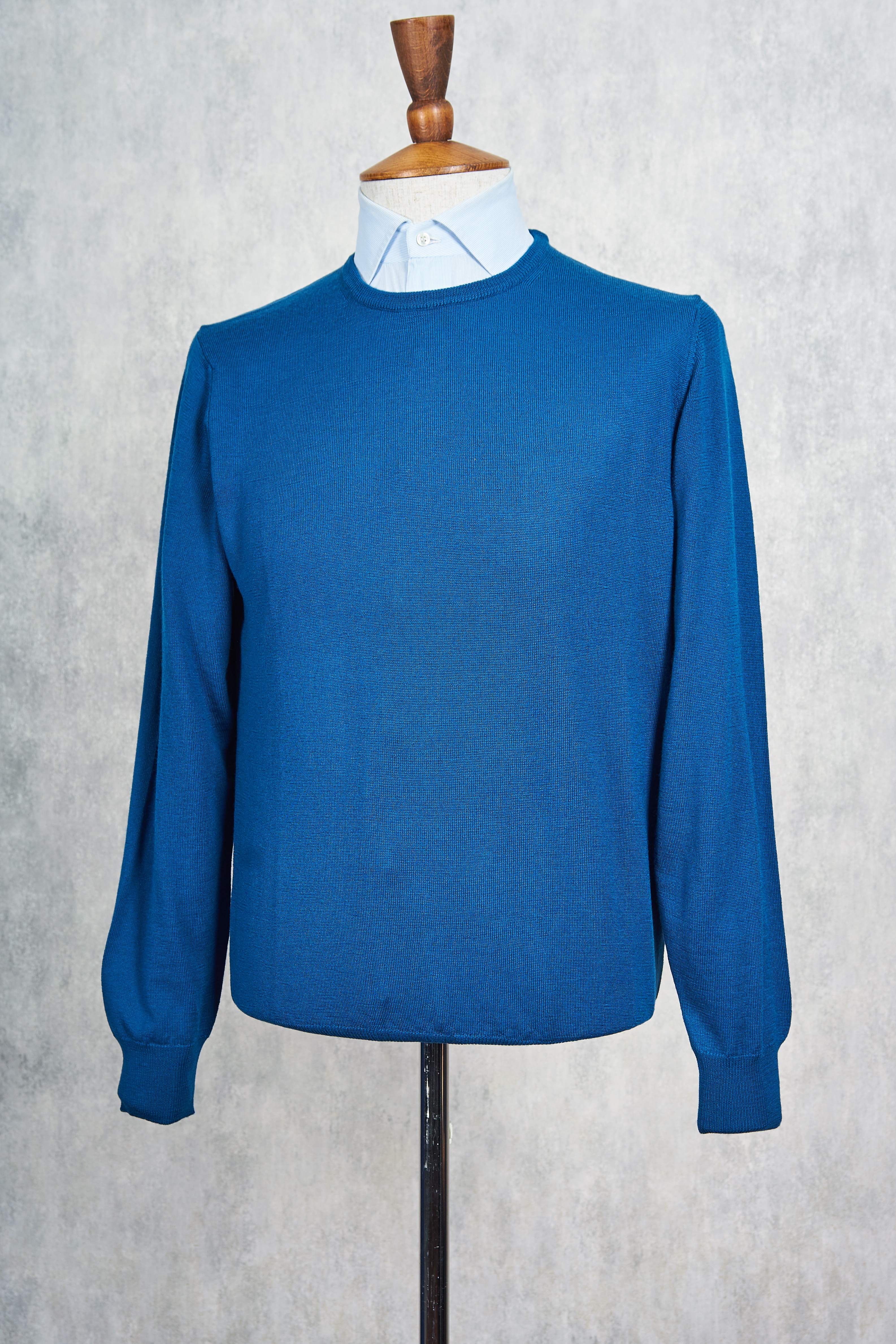 Ascot Chang Blue Extra-Fine Merino Wool Round Neck Sweater
