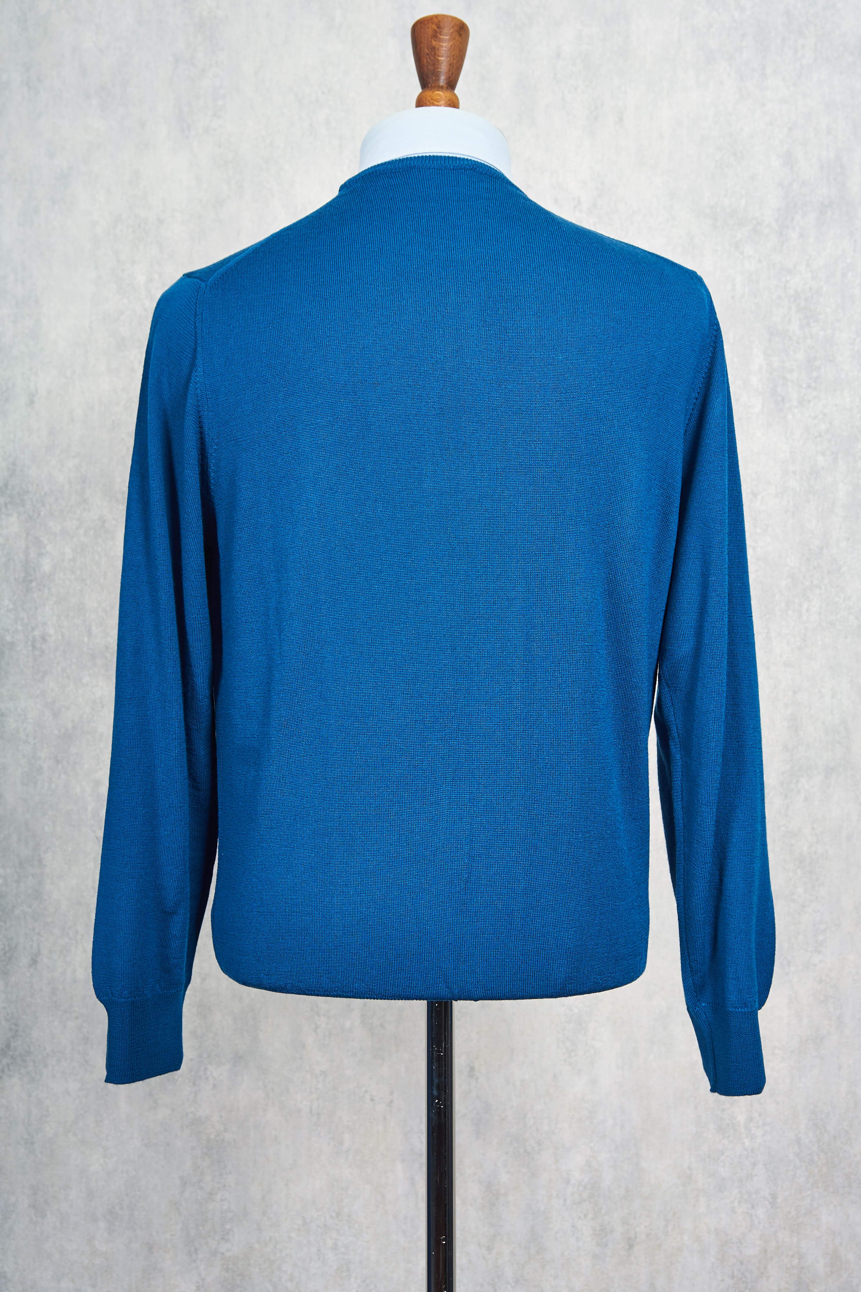 Ascot Chang Blue Extra-Fine Merino Wool Round Neck Sweater
