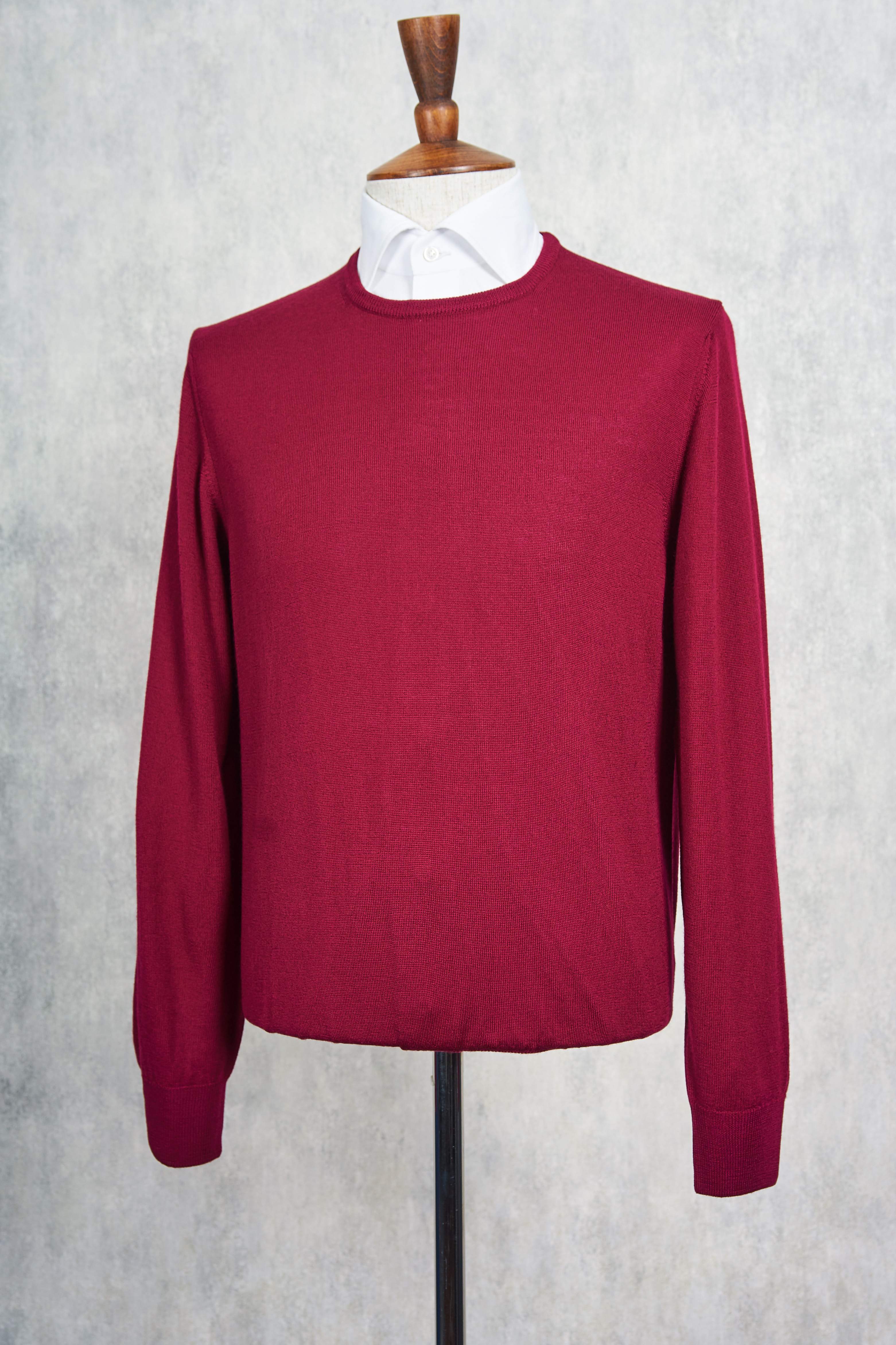 Ascot Chang Burgundy Extra-Fine Merino Wool Round Neck Sweater