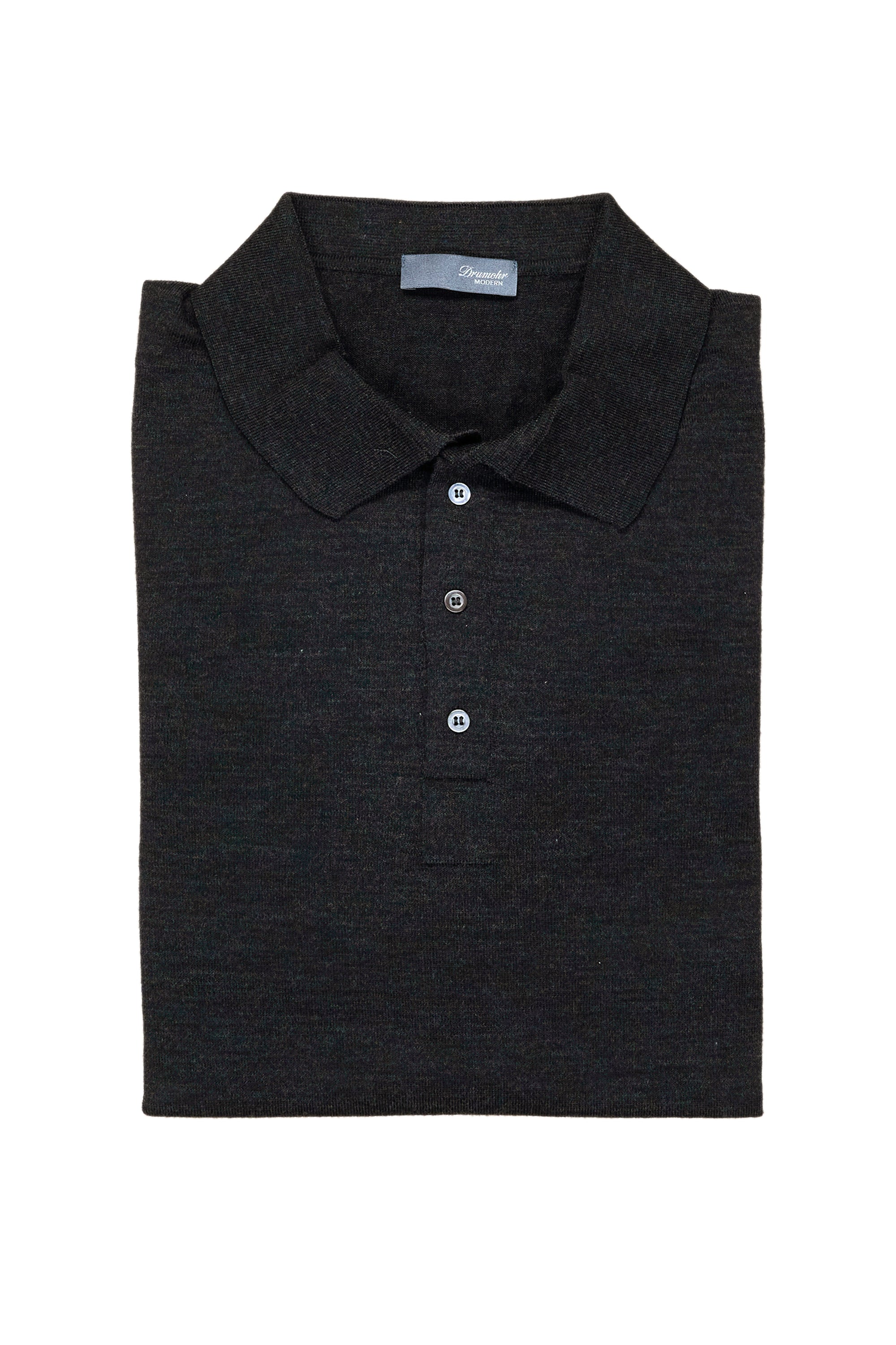 Drumohr Carbone Extra Fine Merino Wool Knitted Polo