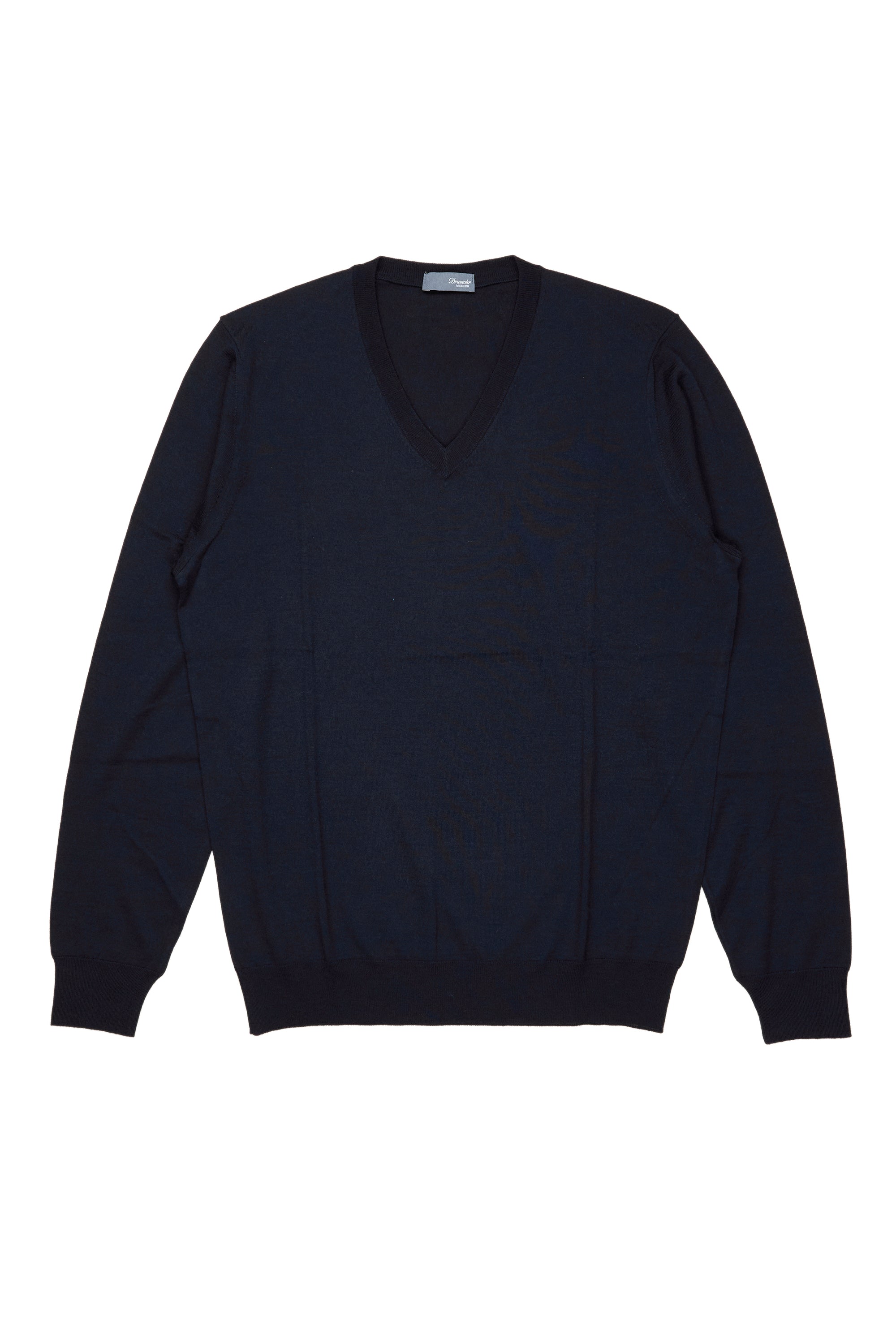 Drumohr Navy Extra Fine Merino Wool V-neck Sweater