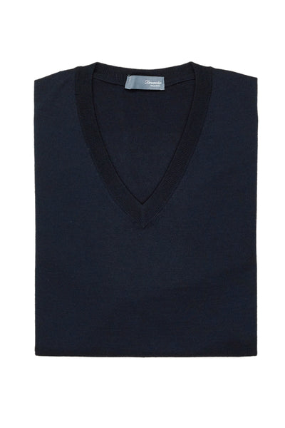 Drumohr Navy Extra Fine Merino Wool V-neck Sweater – Drop 93