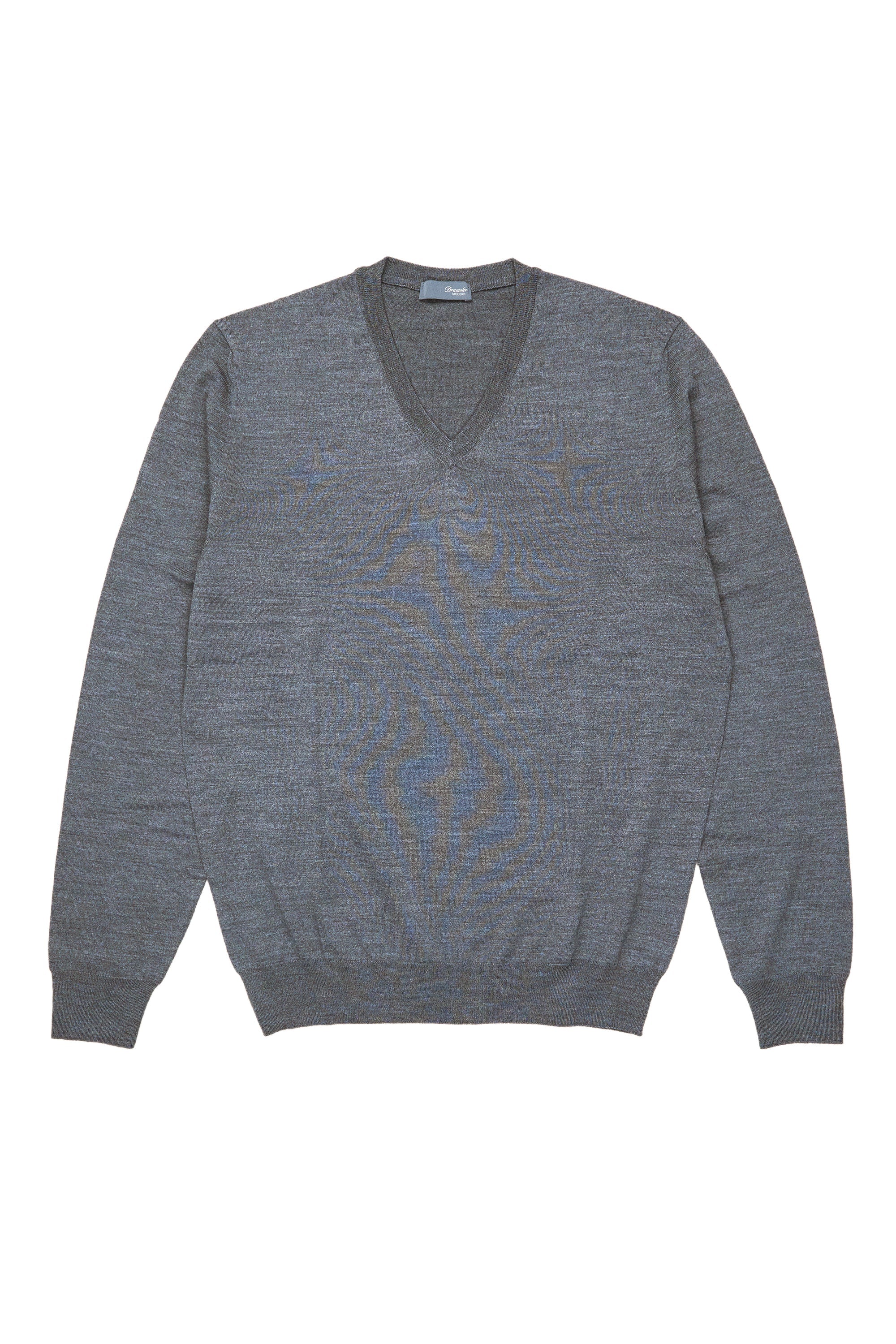 Drumohr Antracite Extra Fine Merino Wool V-neck Sweater