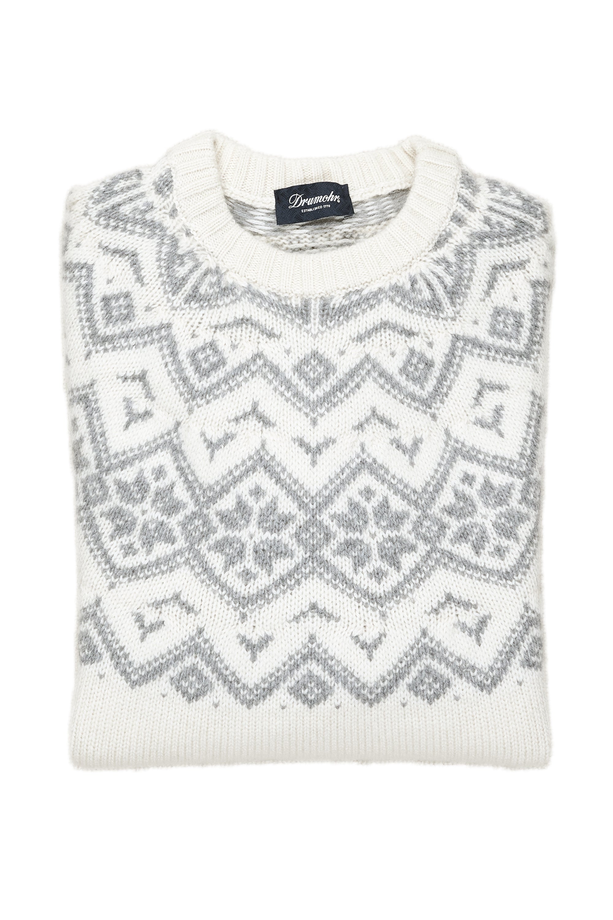 Drumohr Cream Snow Flakes Cashmere Crewneck Sweater