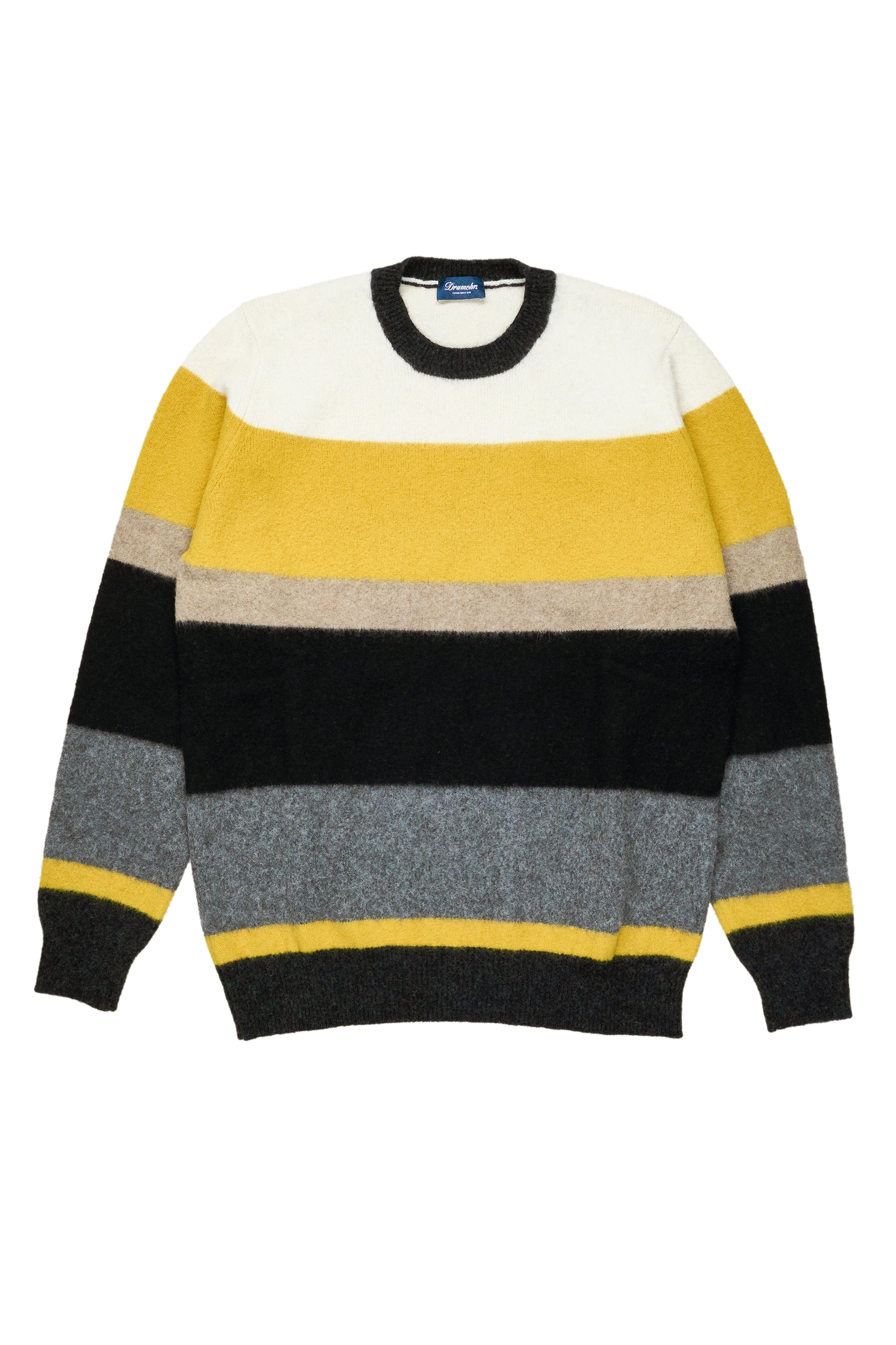 Drumohr White/Yellow/Black Super Geelong Wool Crewneck Sweater