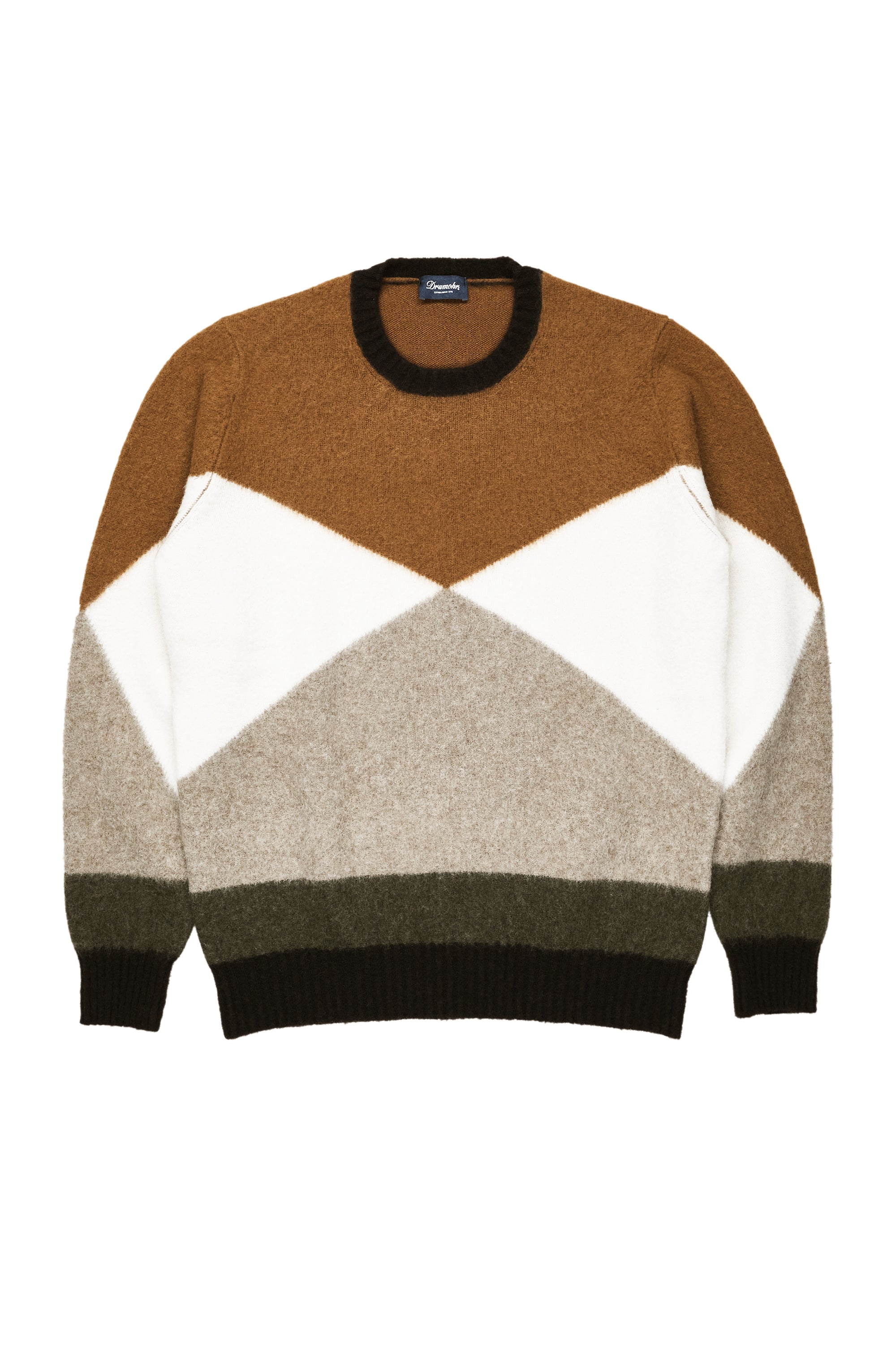 Drumohr Latte/Grigio/Chiaro/Antracite Geometric Lambswool Crewneck Sweater