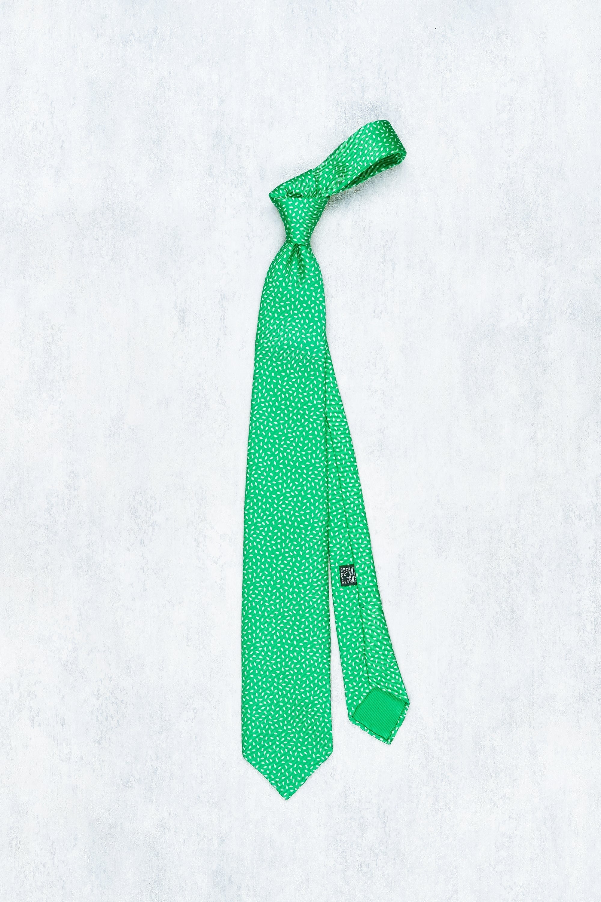 Drake's Bright Green with White Print Silk Tie