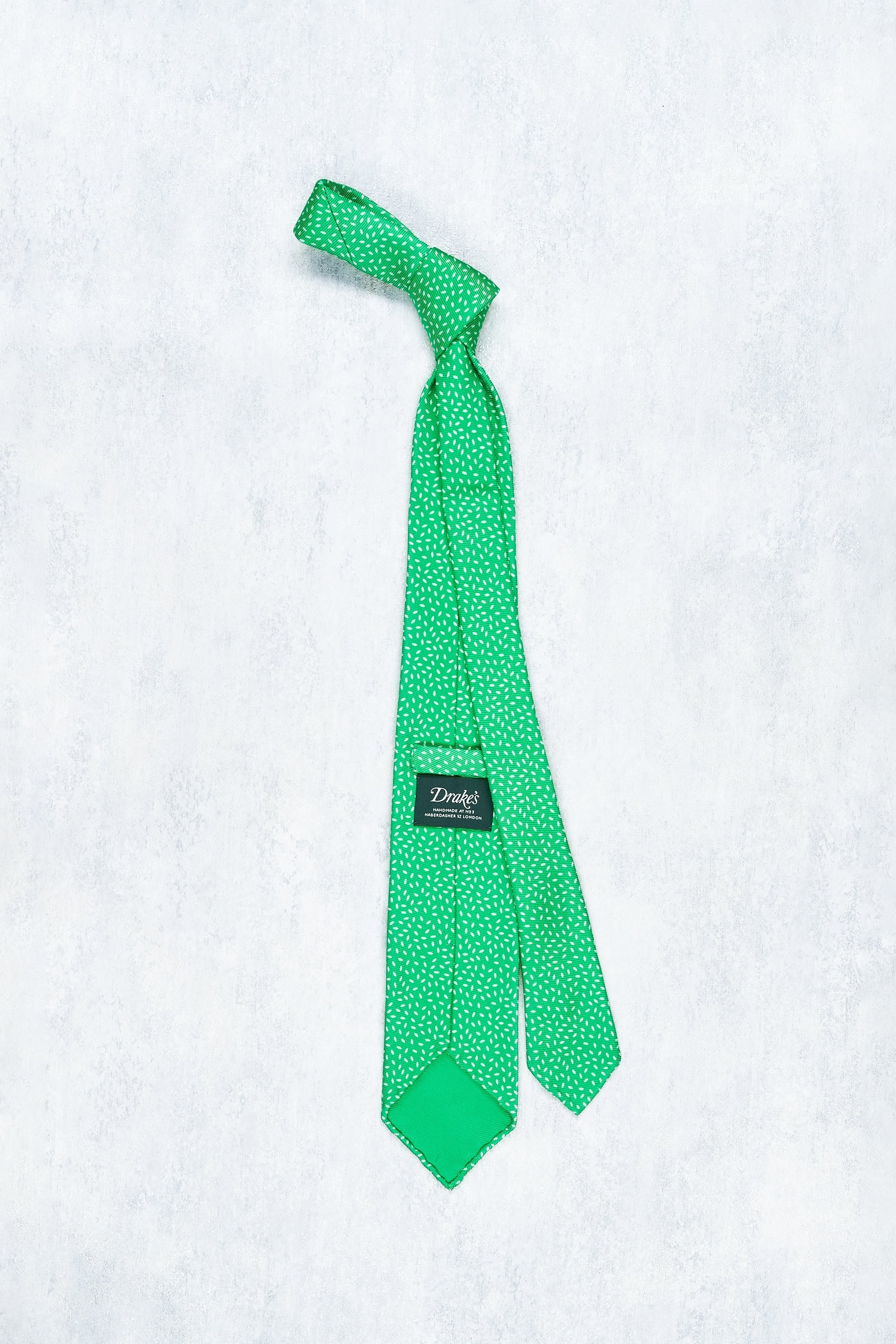 Drake's Bright Green with White Print Silk Tie